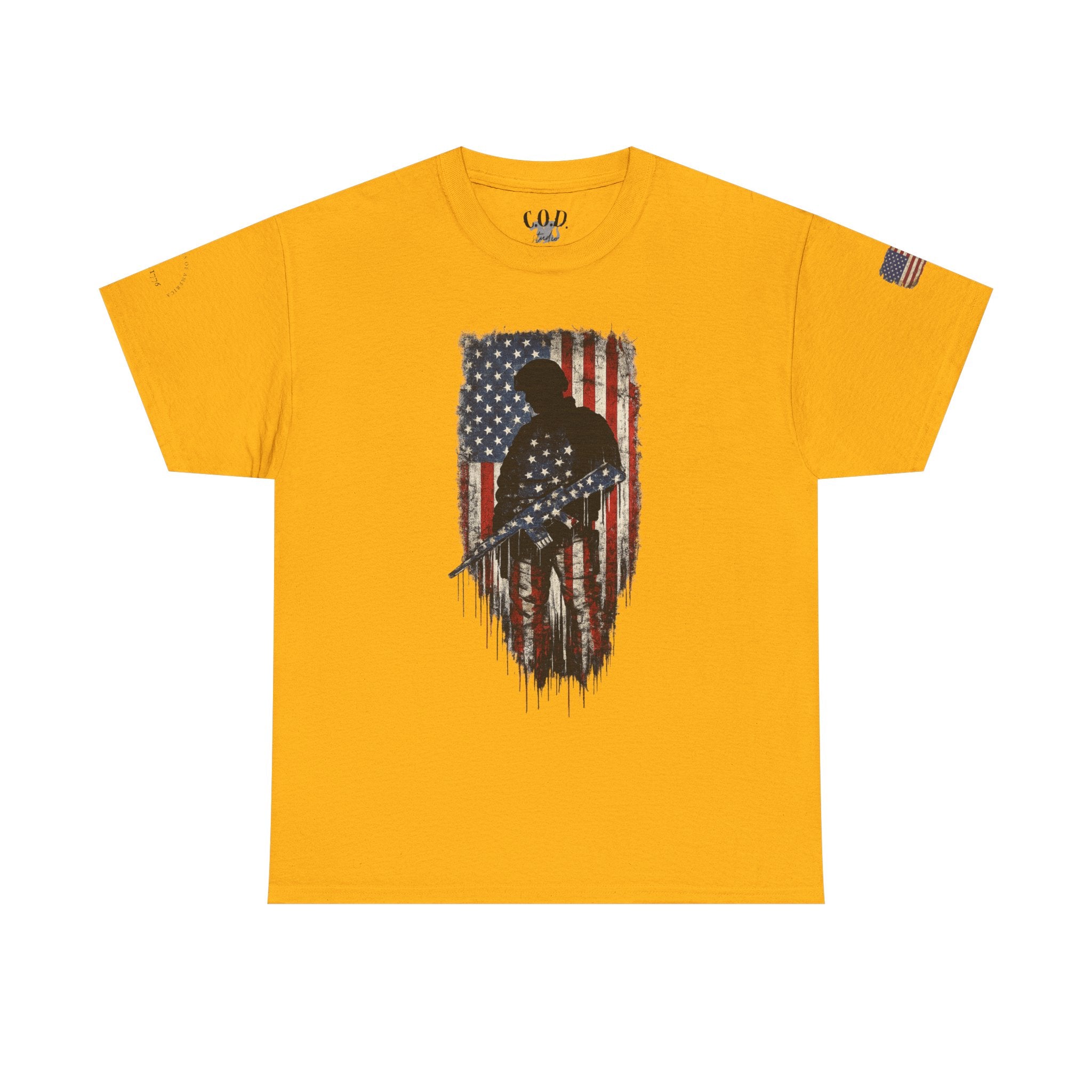 Patriotic Soldier Silhouette Tee — American Flag Military Veteran T-Shirt