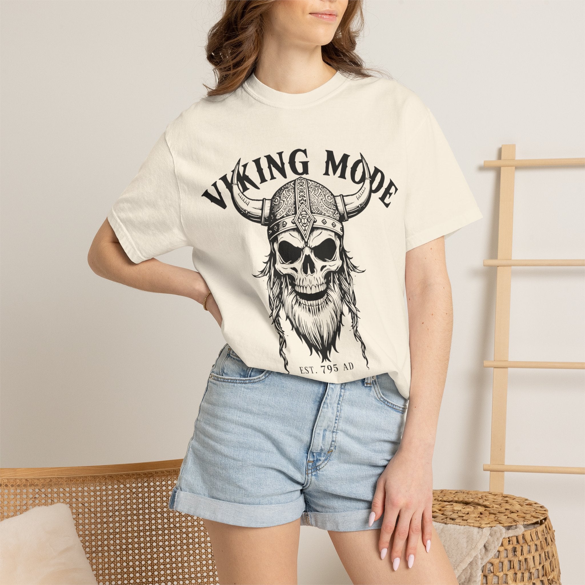 Viking Mode T-Shirt — Skull Viking Helmet Graphic Tee