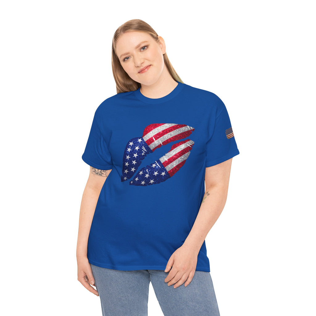 American Flag Kiss T‑Shirt – Patriotic USA Lip Print Tee for 4th of July