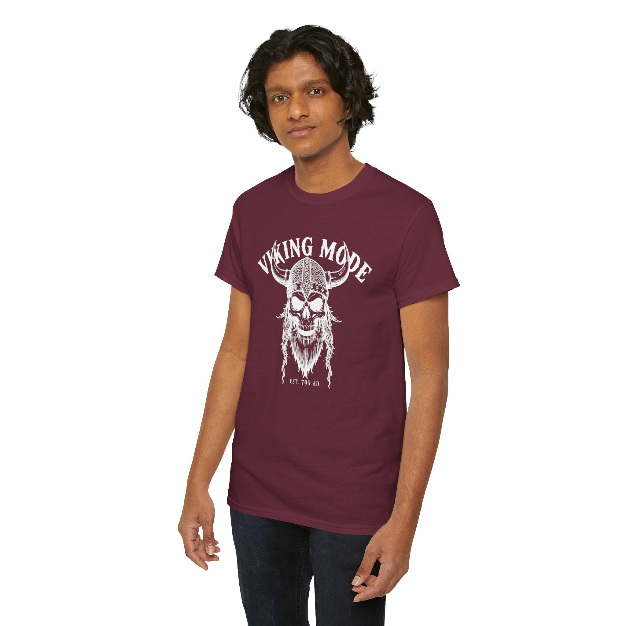 Viking Mode Skull Viking T-shirt | Norse Helmet Skull Graphic Tee