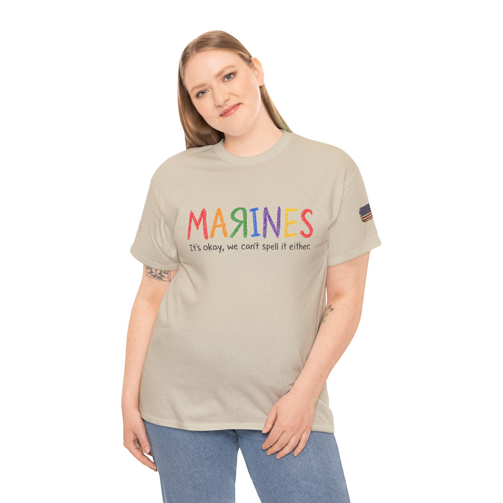 Marines Crayon Tee — “It’s okay, we can’t spell it either” Military Humor T-Shirt