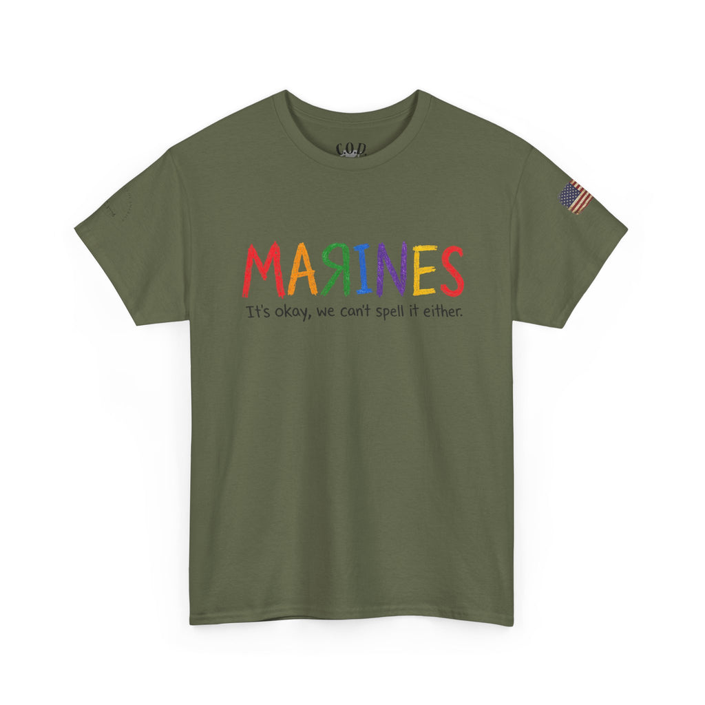 Marines Crayon Tee — “It’s okay, we can’t spell it either” Military Humor T-Shirt