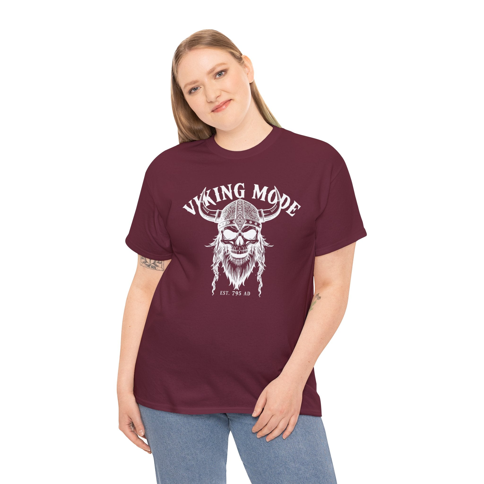 Viking Mode Skull Viking T-shirt | Norse Helmet Skull Graphic Tee