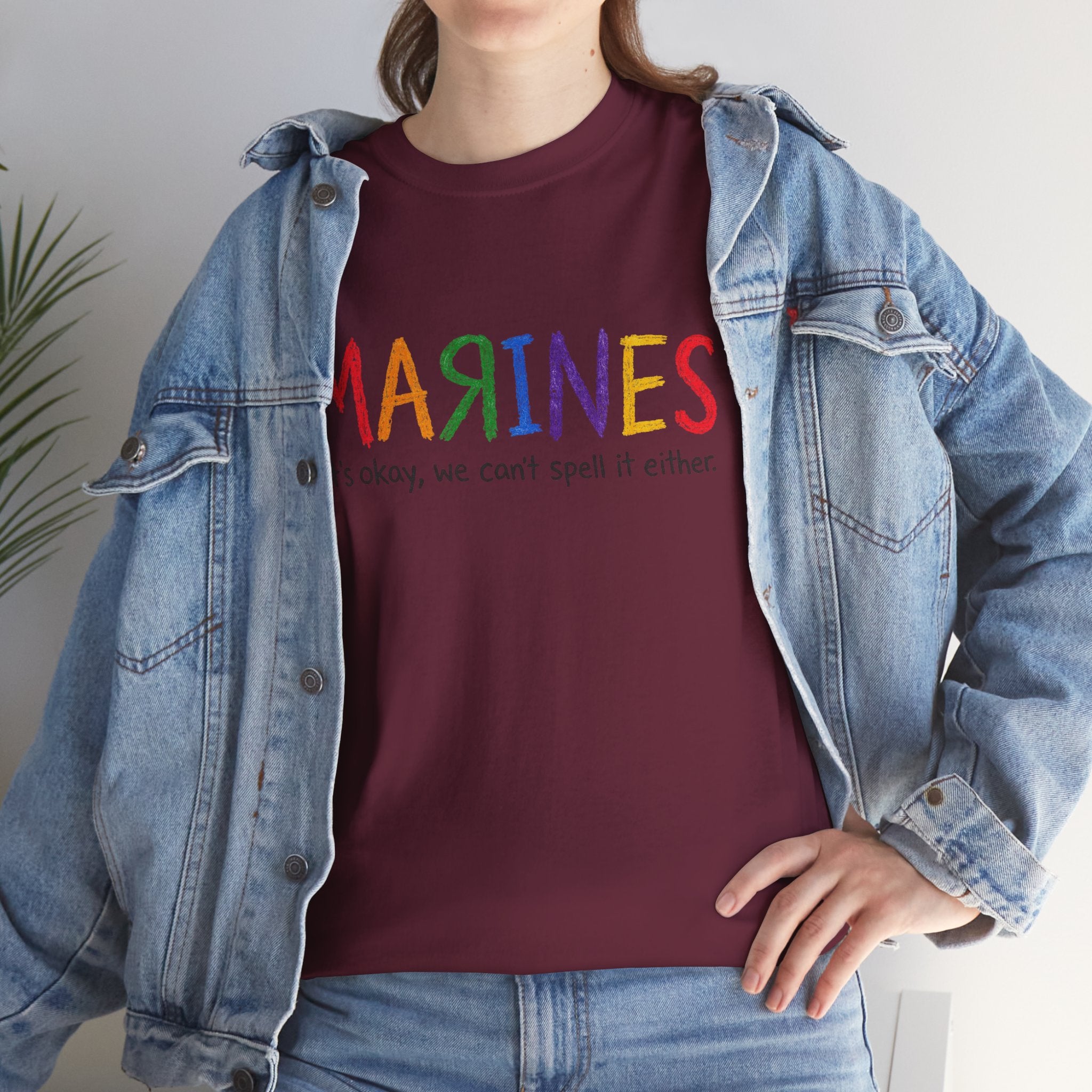 Marines Crayon Tee — “It’s okay, we can’t spell it either” Military Humor T-Shirt
