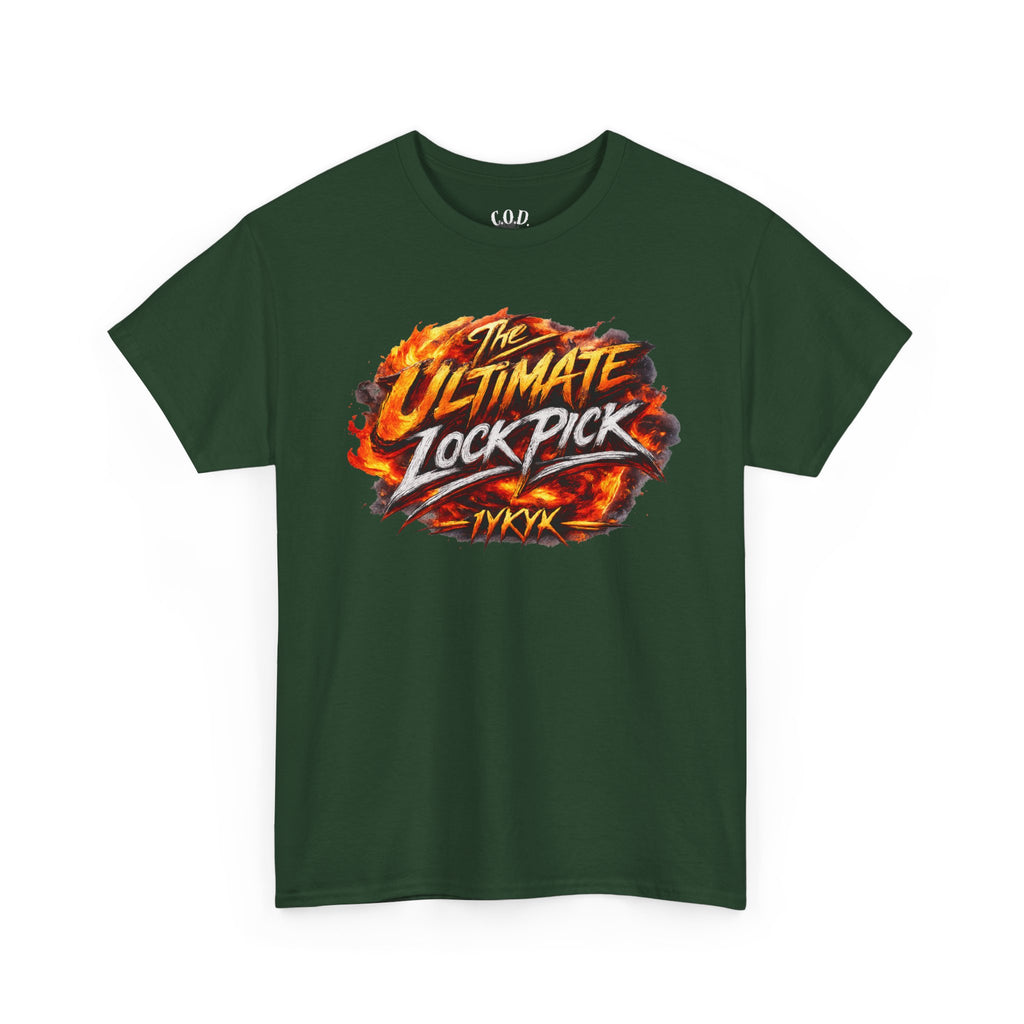T-Shirt — "Ultimate Lock Pick" Fiery Logo Graphic Tee