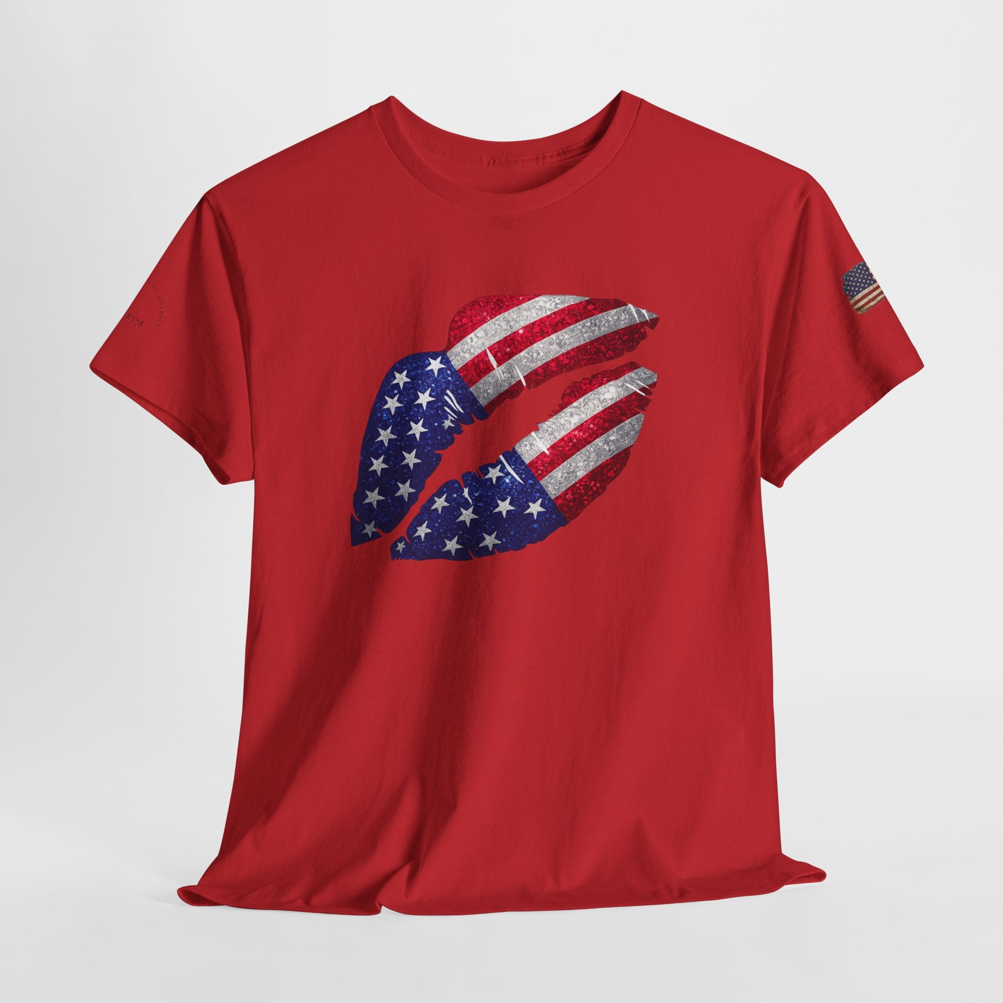American Flag Kiss T‑Shirt – Patriotic USA Lip Print Tee for 4th of July