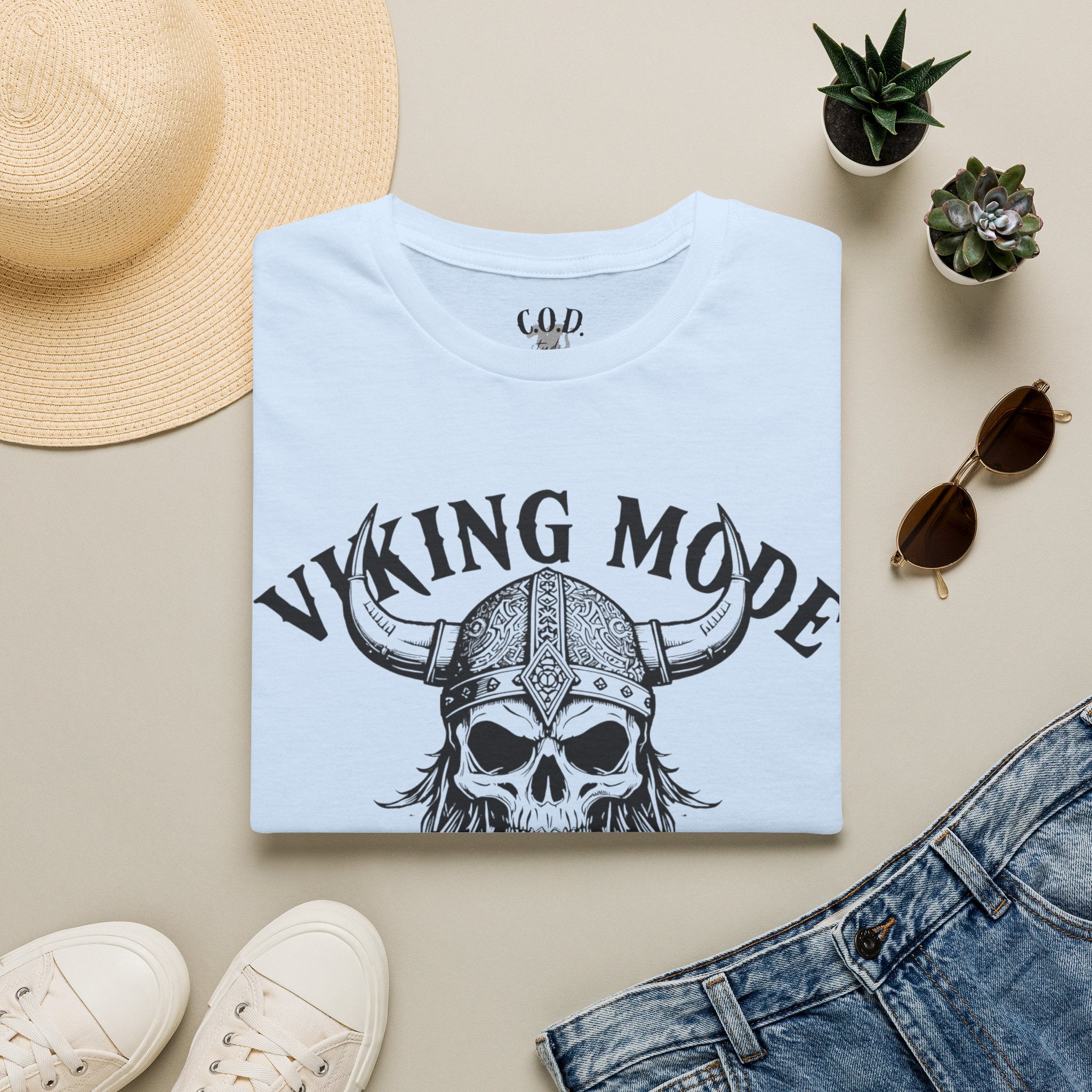 Viking Mode T-Shirt — Skull Horned Helmet Graphic