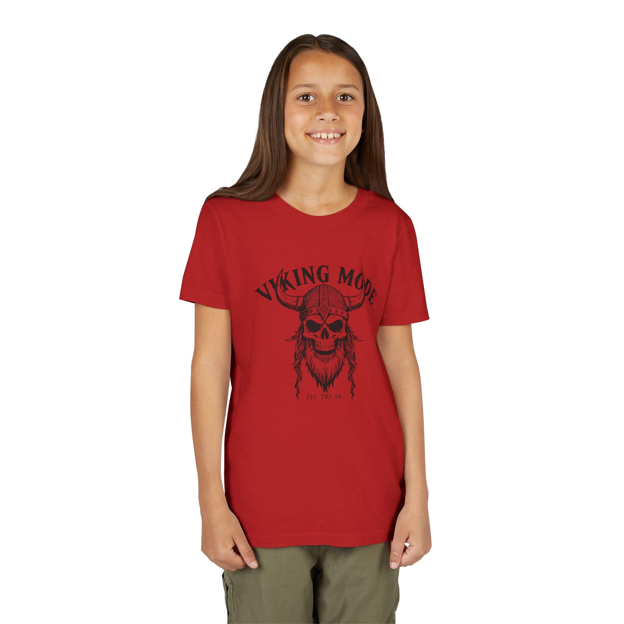 Viking Mode Youth T‑Shirt — Skull Horned Helmet Graphic Tee for Kids