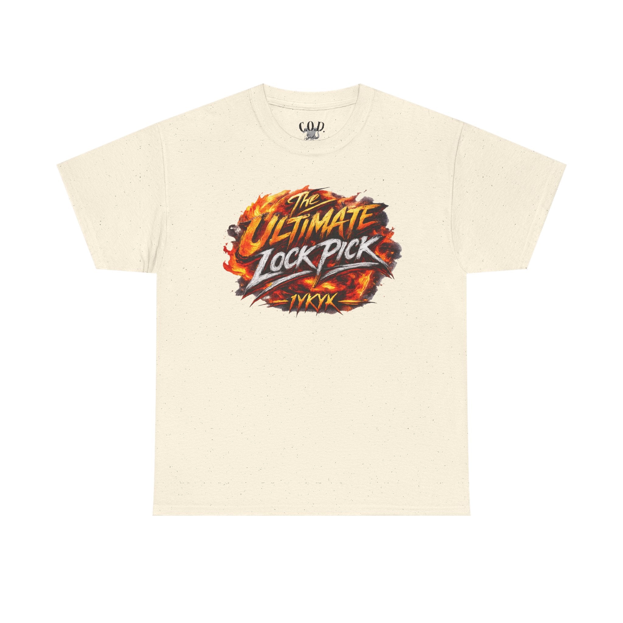 T-Shirt — "Ultimate Lock Pick" Fiery Logo Graphic Tee