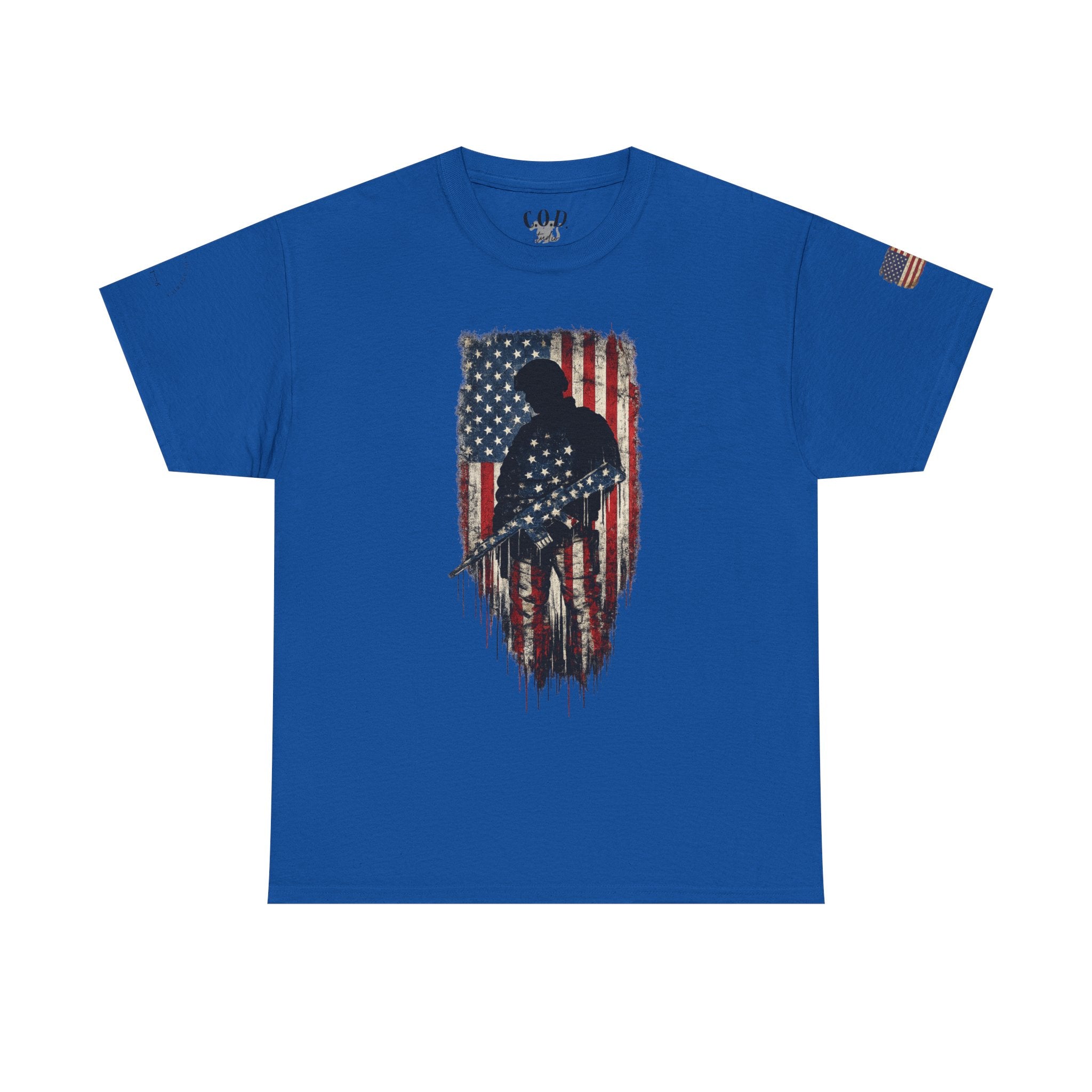 Patriotic Soldier Silhouette Tee — American Flag Military Veteran T-Shirt
