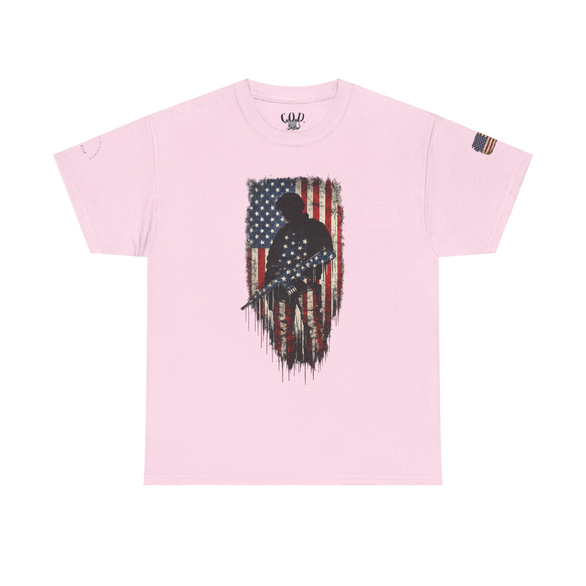 Patriotic Soldier Silhouette Tee — American Flag Military Veteran T-Shirt