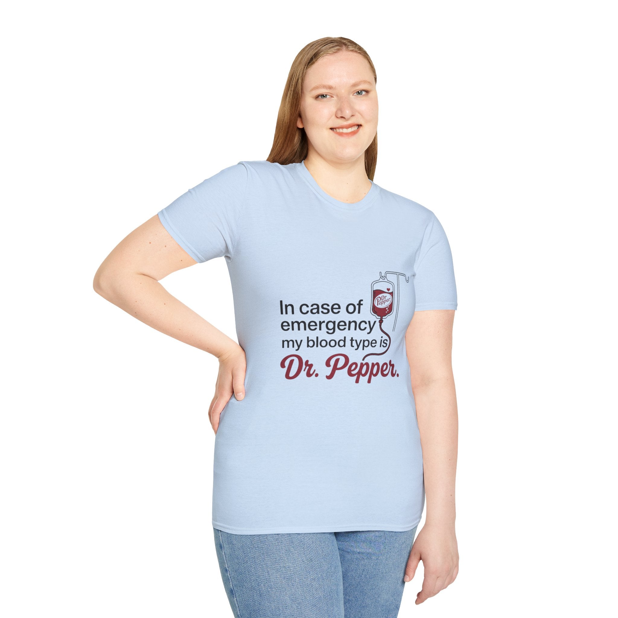 Dr Pepper T-Shirt — "In Case of Emergency My Blood Type Is Dr. Pepper" Funny Soda Tee