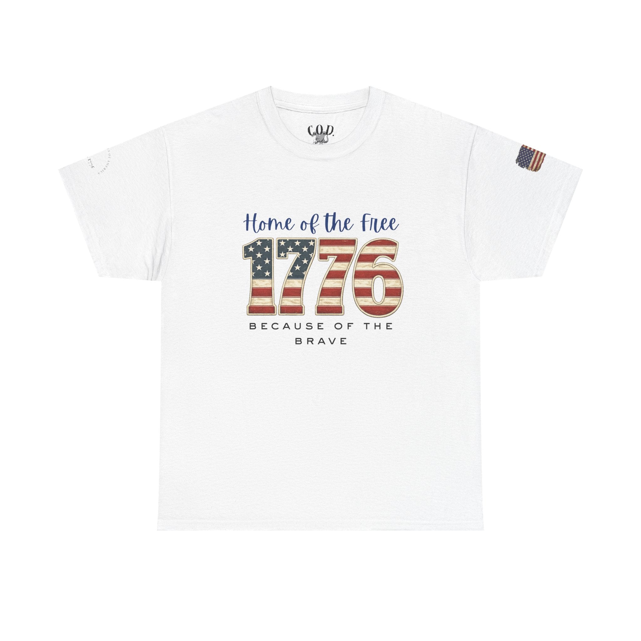 1776 American Flag Tee — "Home of the Free, Because of the Brave" Patriotic T-Shirt