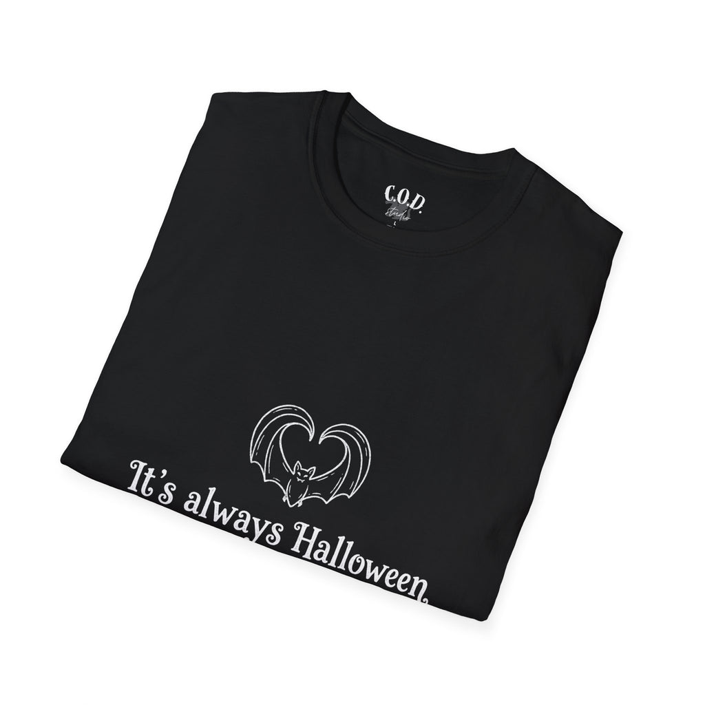 Halloween Bat Heart T-Shirt — "It's Always Halloween If You're Spooky at Heart"