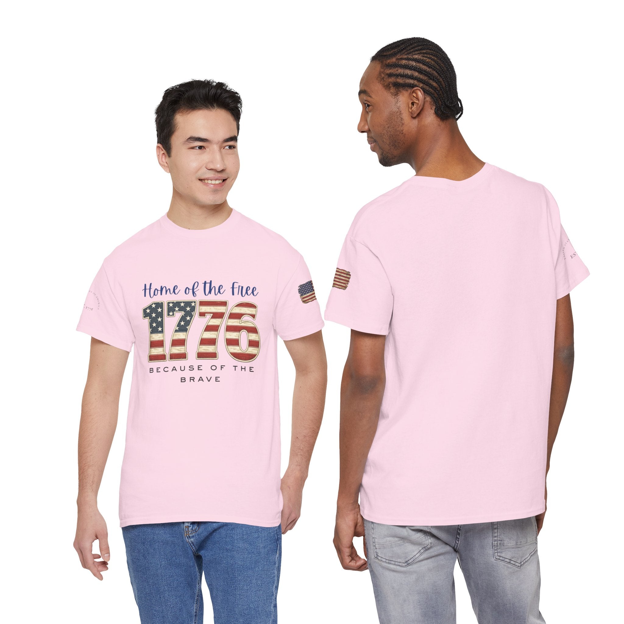 1776 American Flag Tee — "Home of the Free, Because of the Brave" Patriotic T-Shirt
