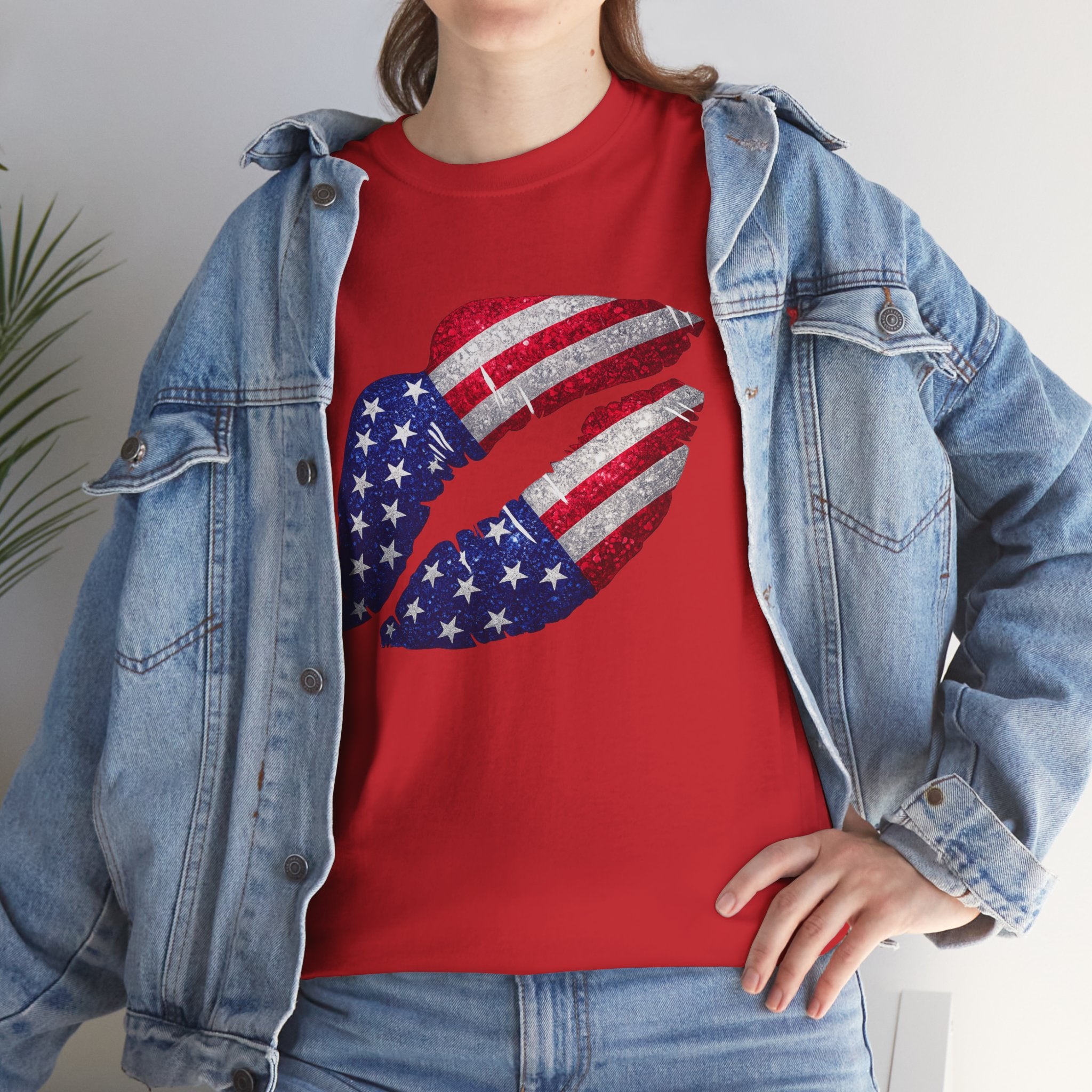 American Flag Kiss T‑Shirt – Patriotic USA Lip Print Tee for 4th of July