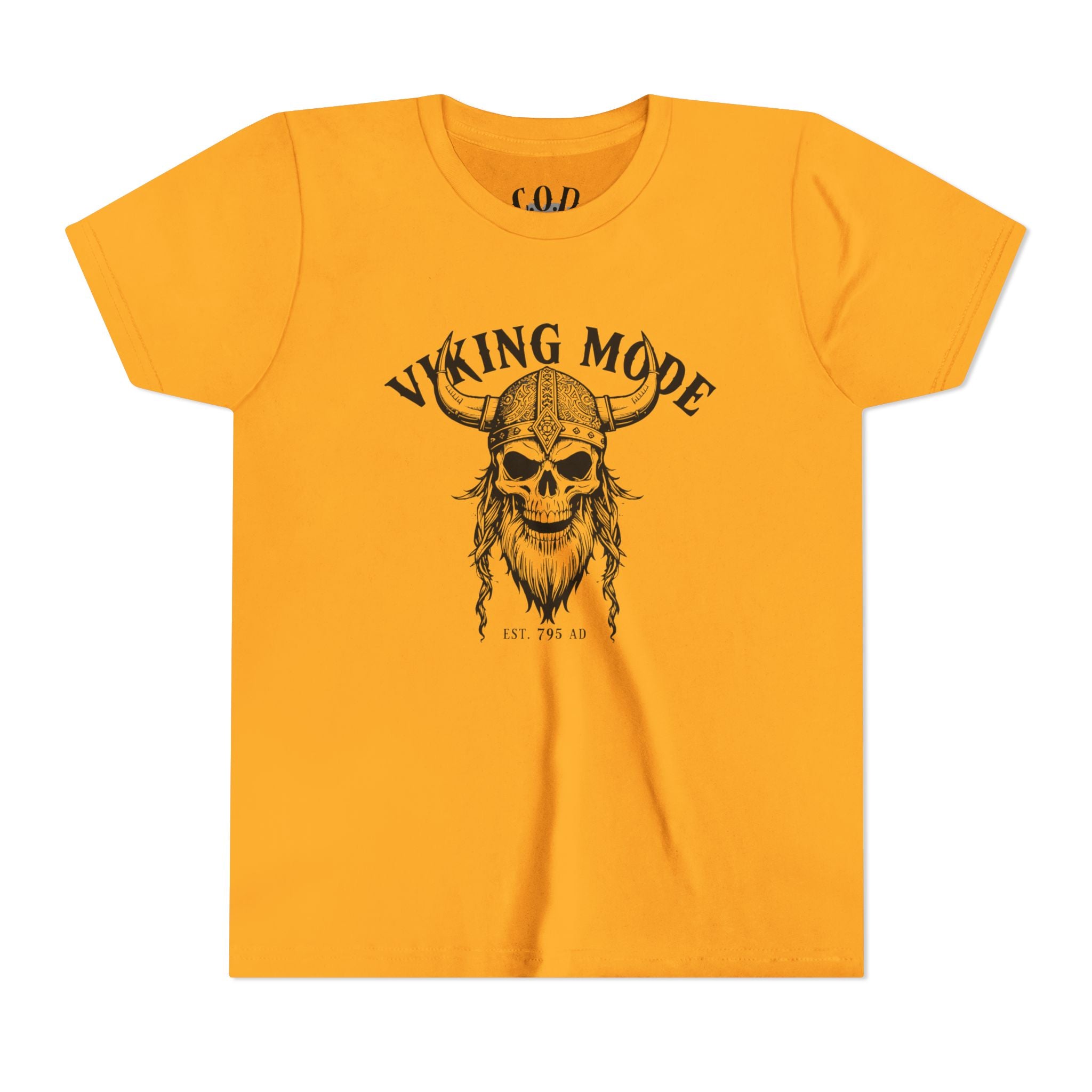 Viking Mode Youth T‑Shirt — Skull Horned Helmet Graphic Tee for Kids