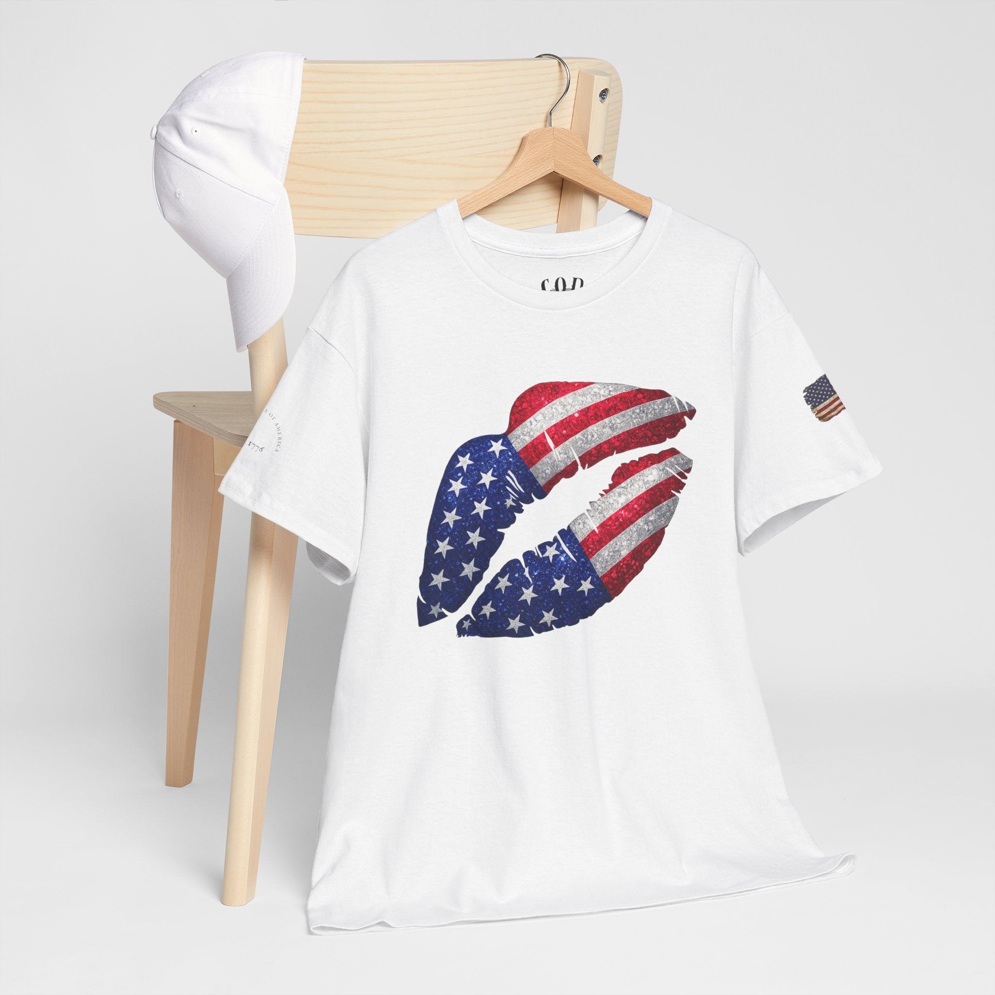 American Flag Kiss T‑Shirt – Patriotic USA Lip Print Tee for 4th of July