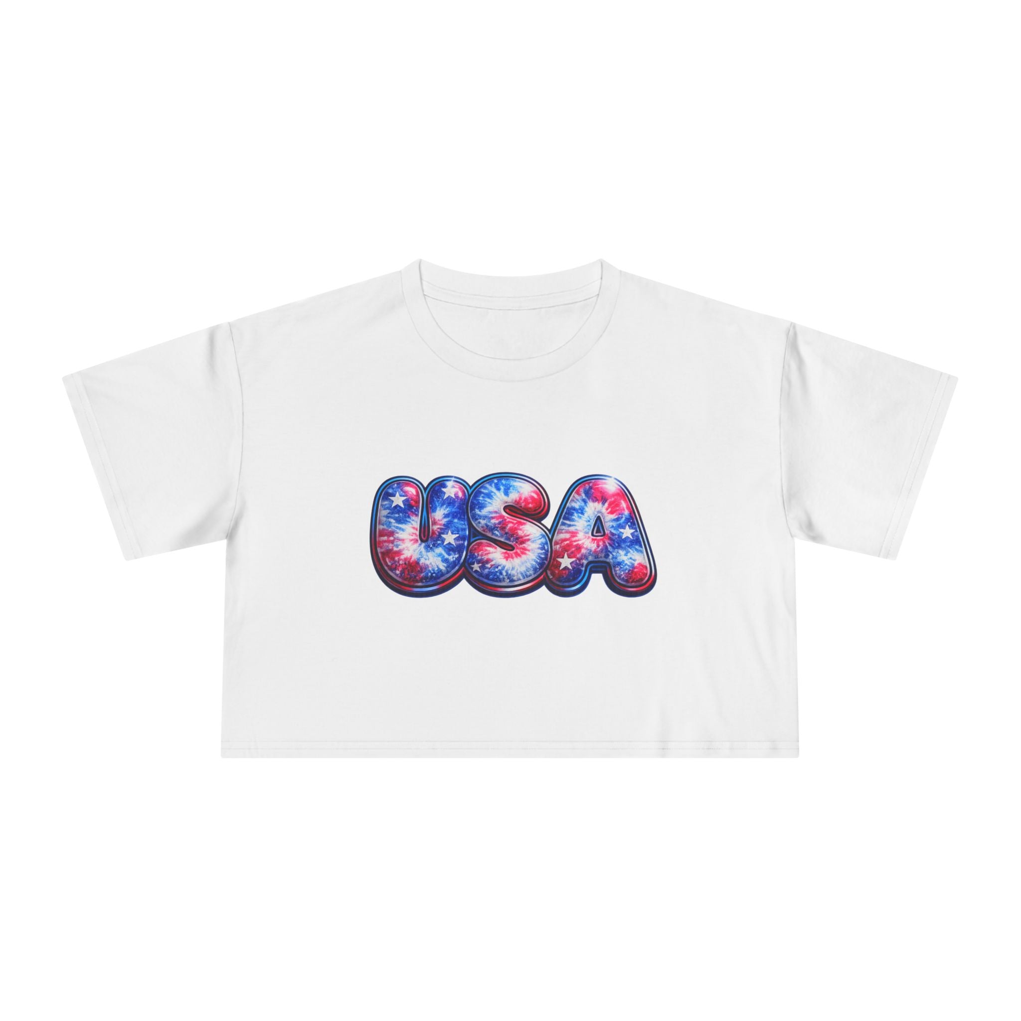 USA Tie-Dye Puff Letter Crop Tee