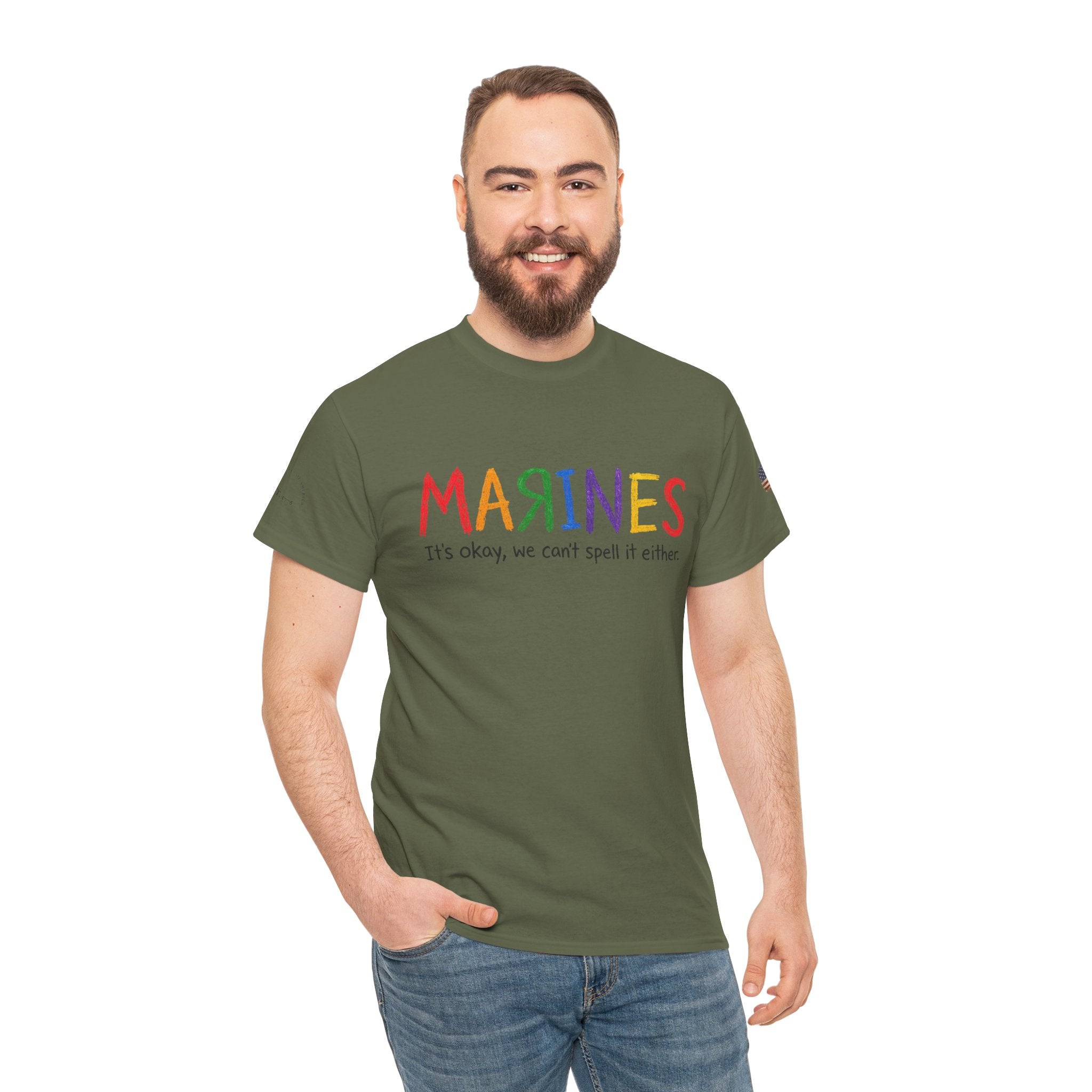 Marines Crayon Tee — “It’s okay, we can’t spell it either” Military Humor T-Shirt