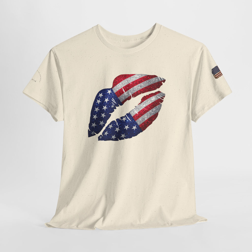 American Flag Kiss T‑Shirt – Patriotic USA Lip Print Tee for 4th of July
