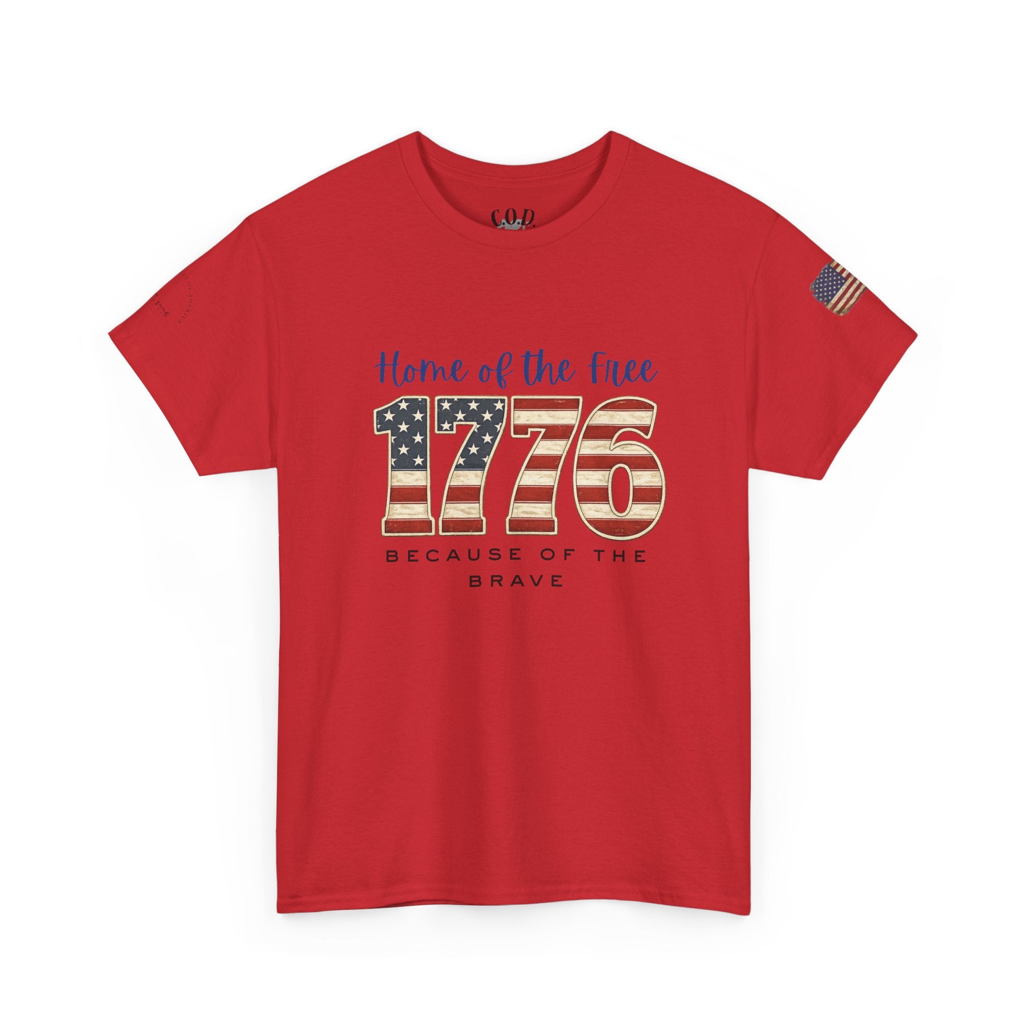 1776 American Flag Tee — "Home of the Free, Because of the Brave" Patriotic T-Shirt