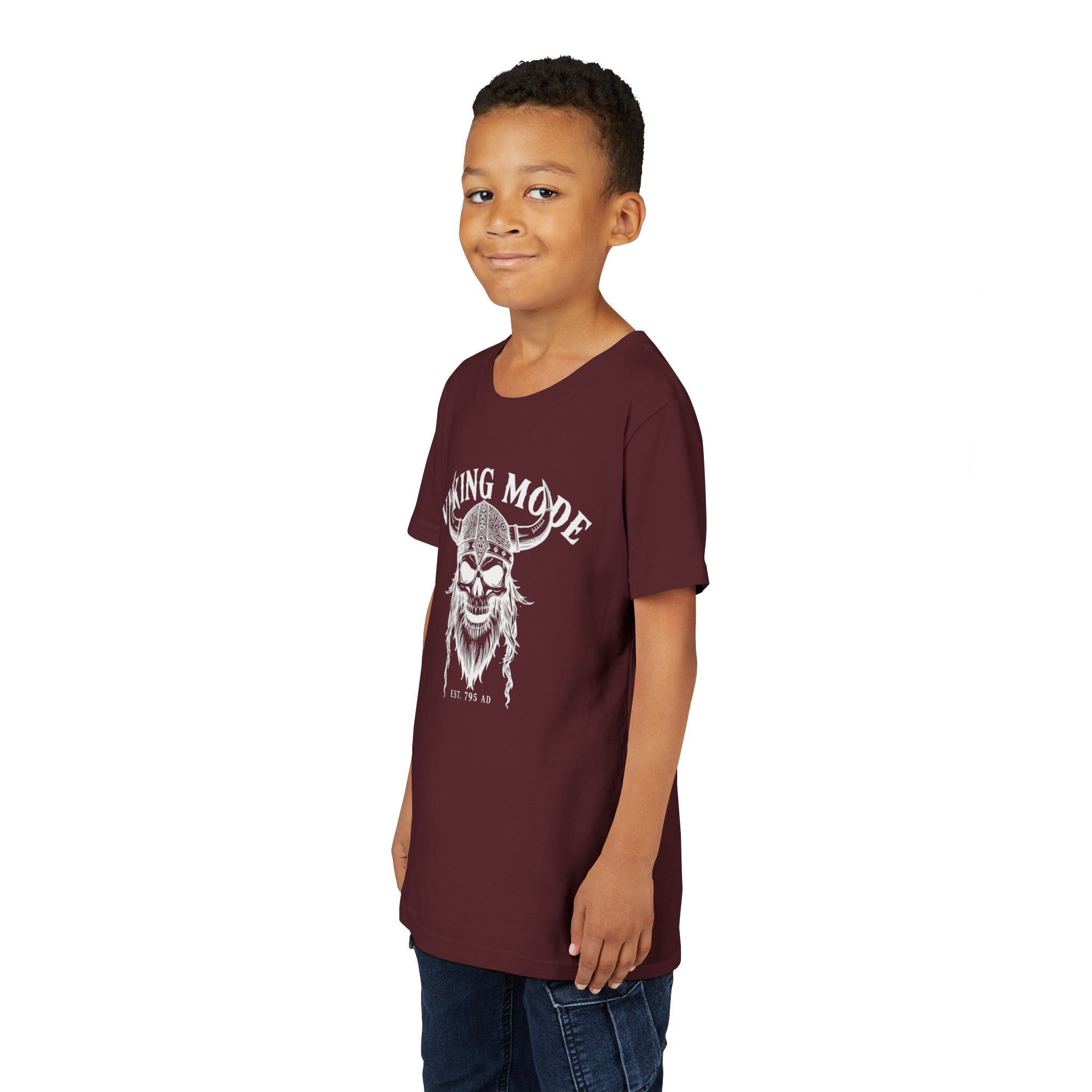 Viking Mode Youth T‑Shirt — Skull Horned Helmet Graphic Tee for Kids