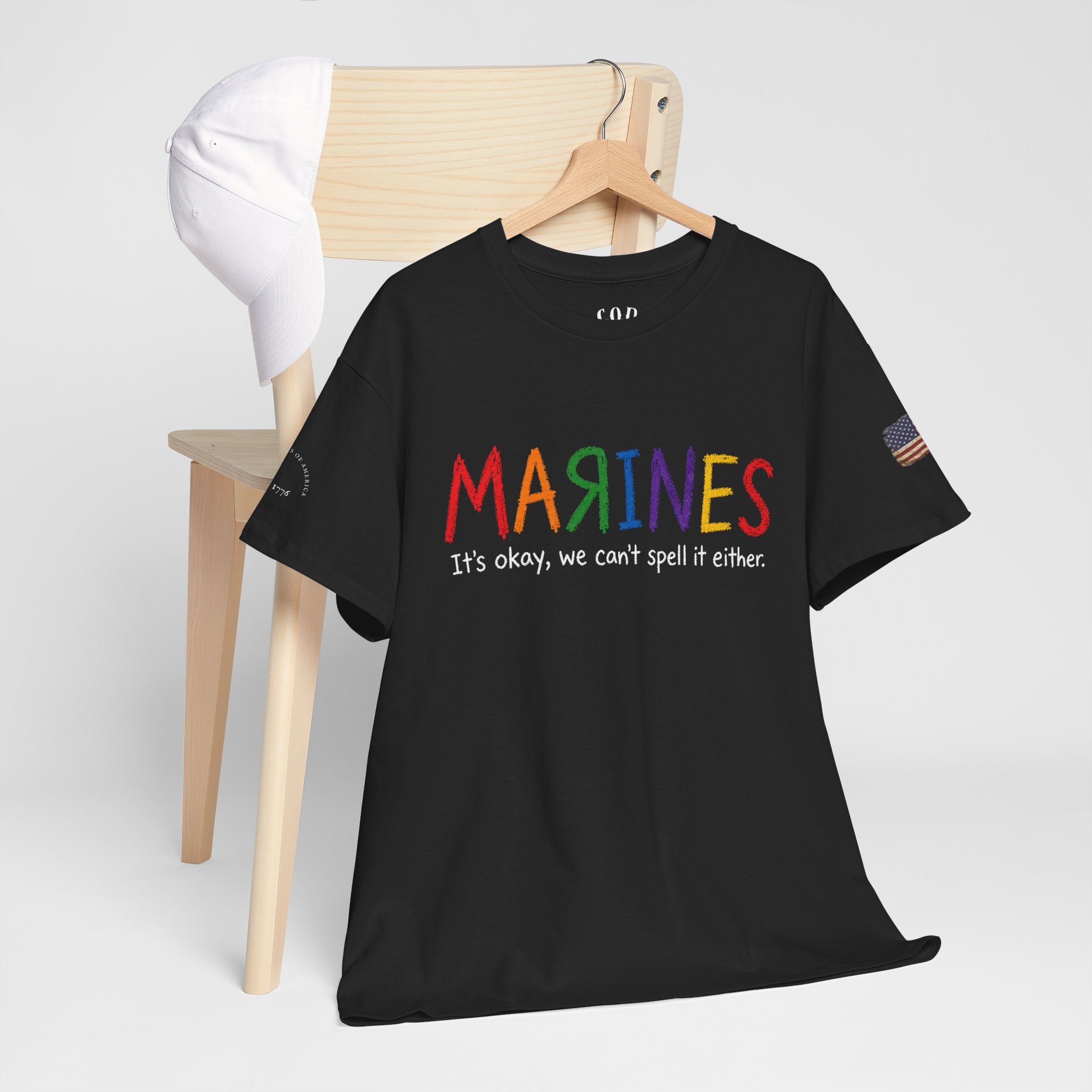 Marines Crayon Tee — “It’s okay, we can’t spell it either” Military Humor T-Shirt