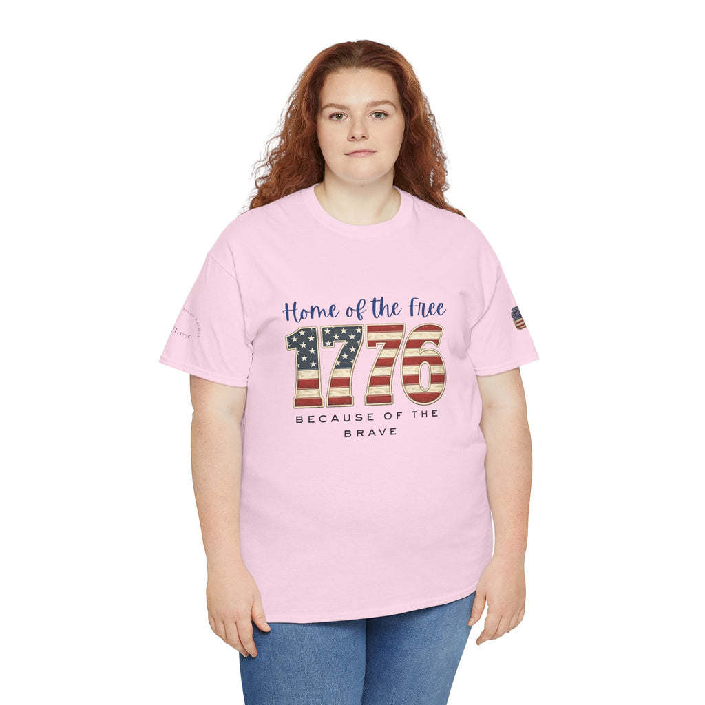 1776 American Flag Tee — "Home of the Free, Because of the Brave" Patriotic T-Shirt
