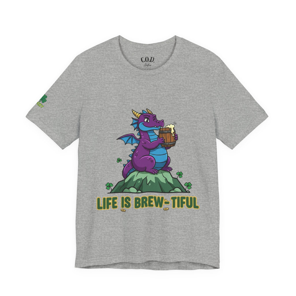 Purple Dragon Holding Beer Tee | Life Is Brew-tiful St. Patrick's Shirt