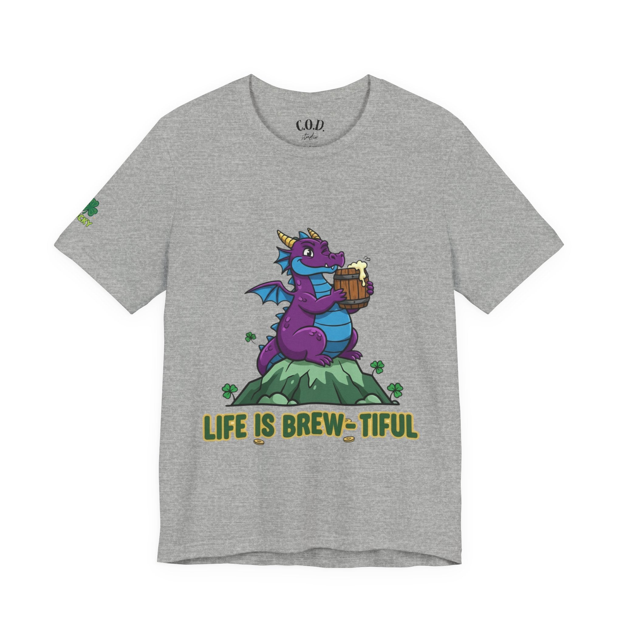 Purple Dragon Holding Beer Tee | Life Is Brew-tiful St. Patrick's Shirt