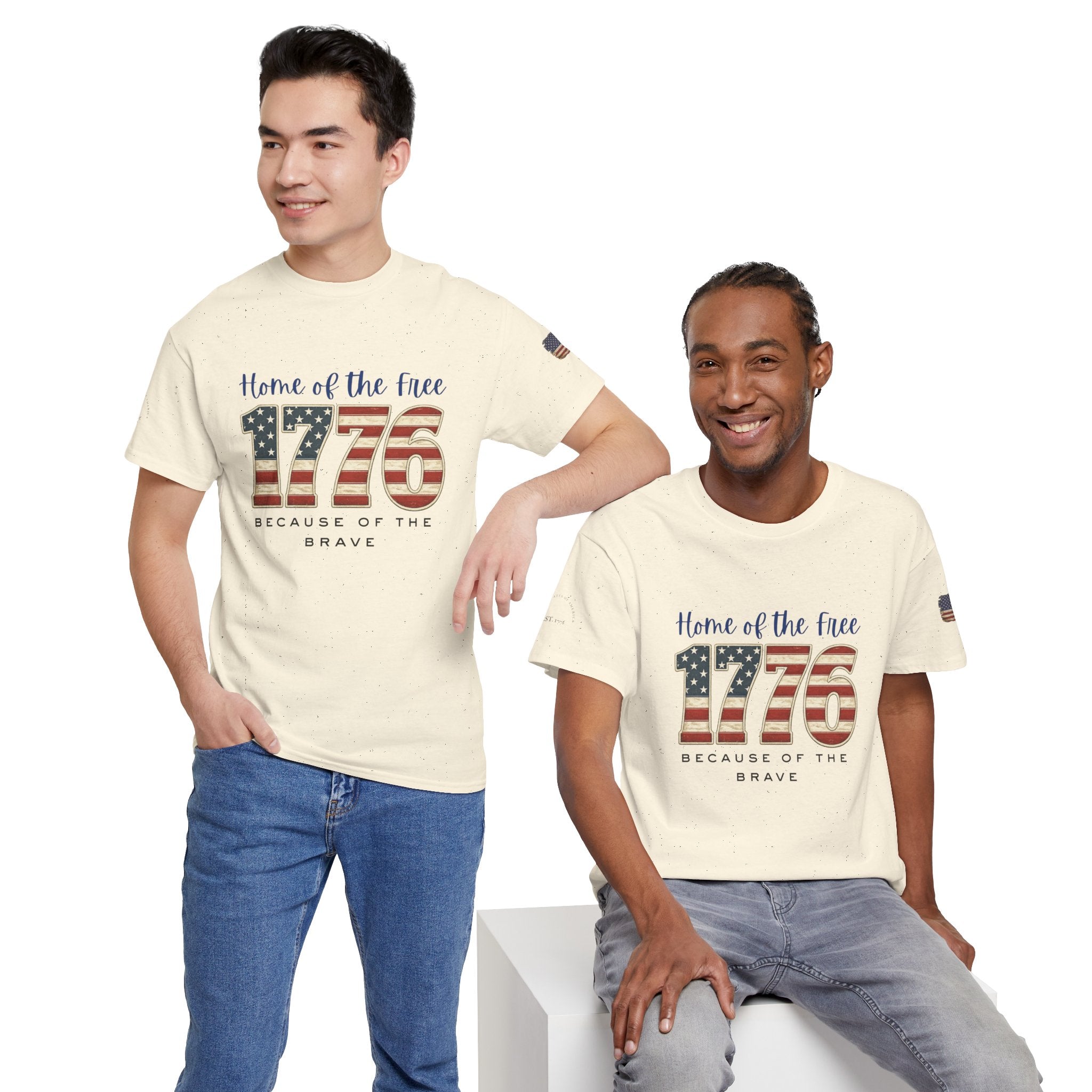 1776 American Flag Tee — "Home of the Free, Because of the Brave" Patriotic T-Shirt