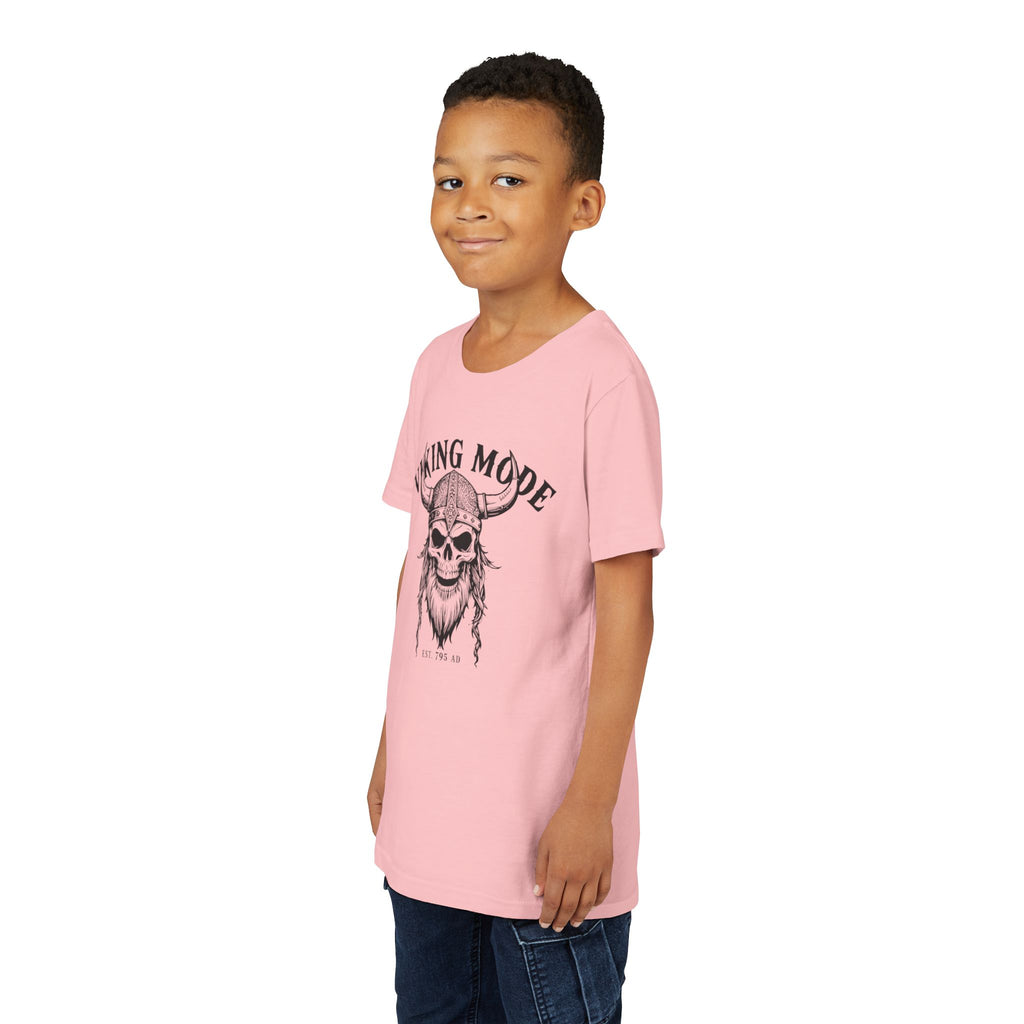 Viking Mode Youth T‑Shirt — Skull Horned Helmet Graphic Tee for Kids