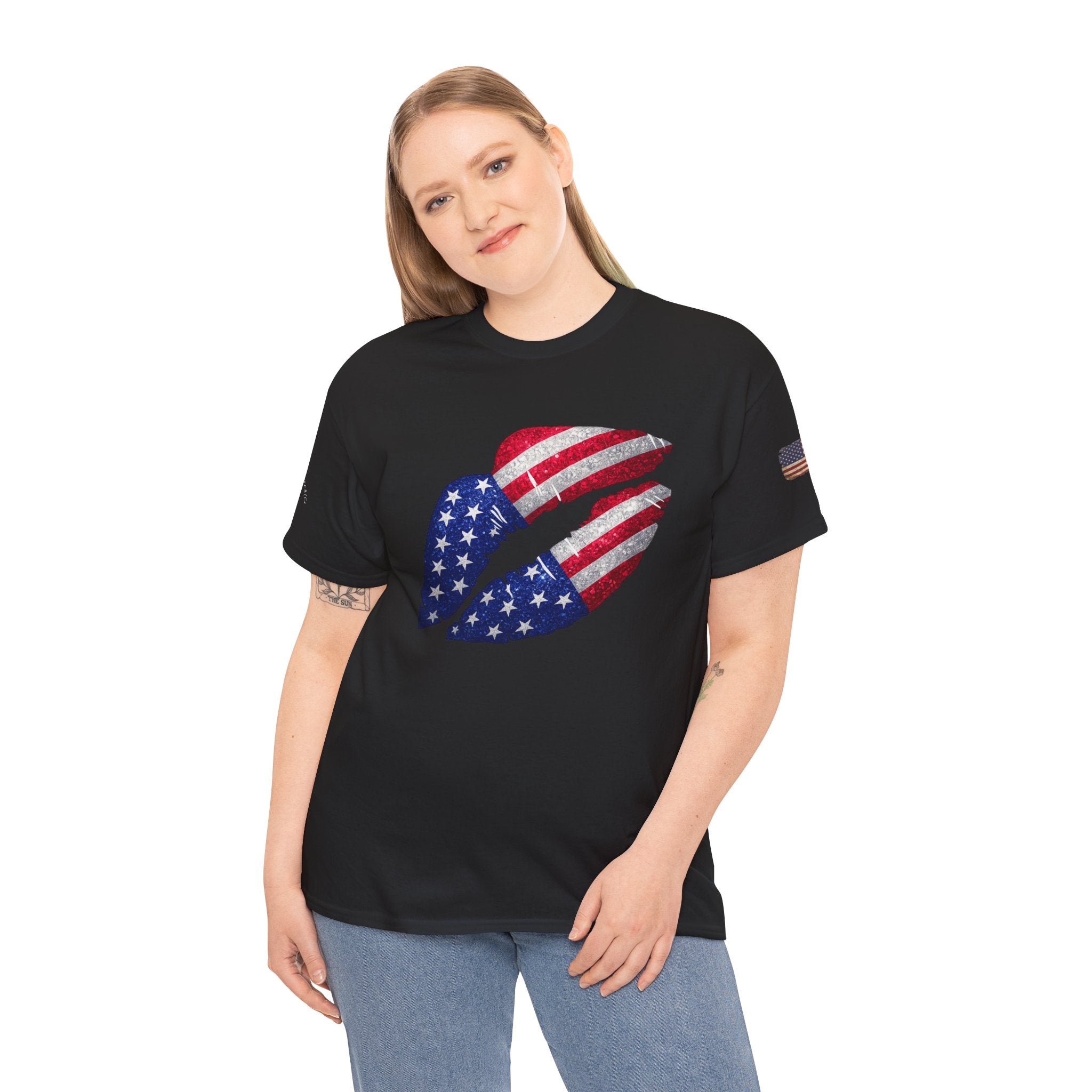 American Flag Kiss T‑Shirt – Patriotic USA Lip Print Tee for 4th of July