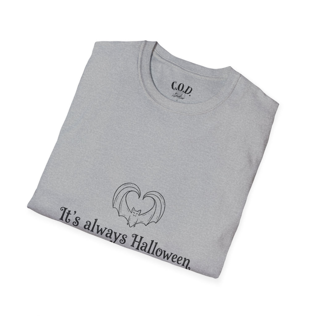 Halloween Bat Heart T-Shirt — "It's Always Halloween If You're Spooky at Heart"