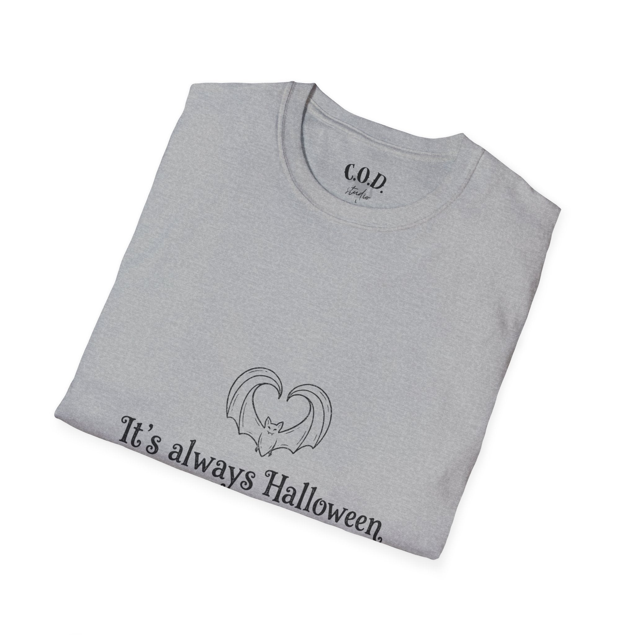 Halloween Bat Heart T-Shirt — "It's Always Halloween If You're Spooky at Heart"