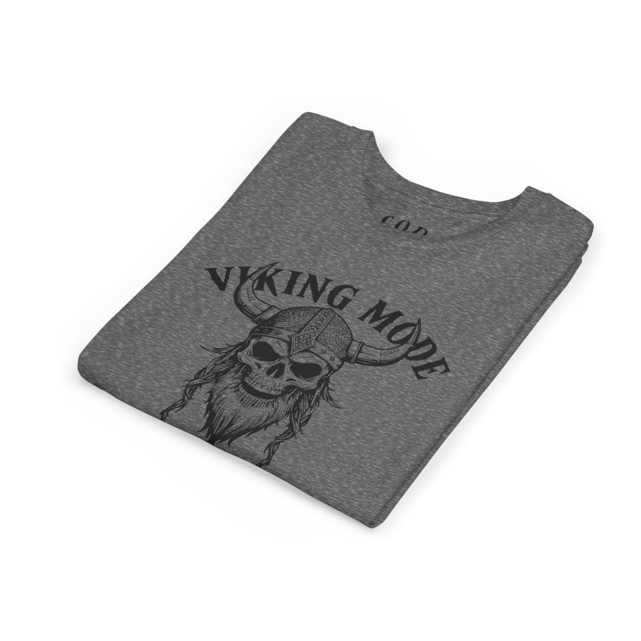 Viking Mode Youth T‑Shirt — Skull Horned Helmet Graphic Tee for Kids