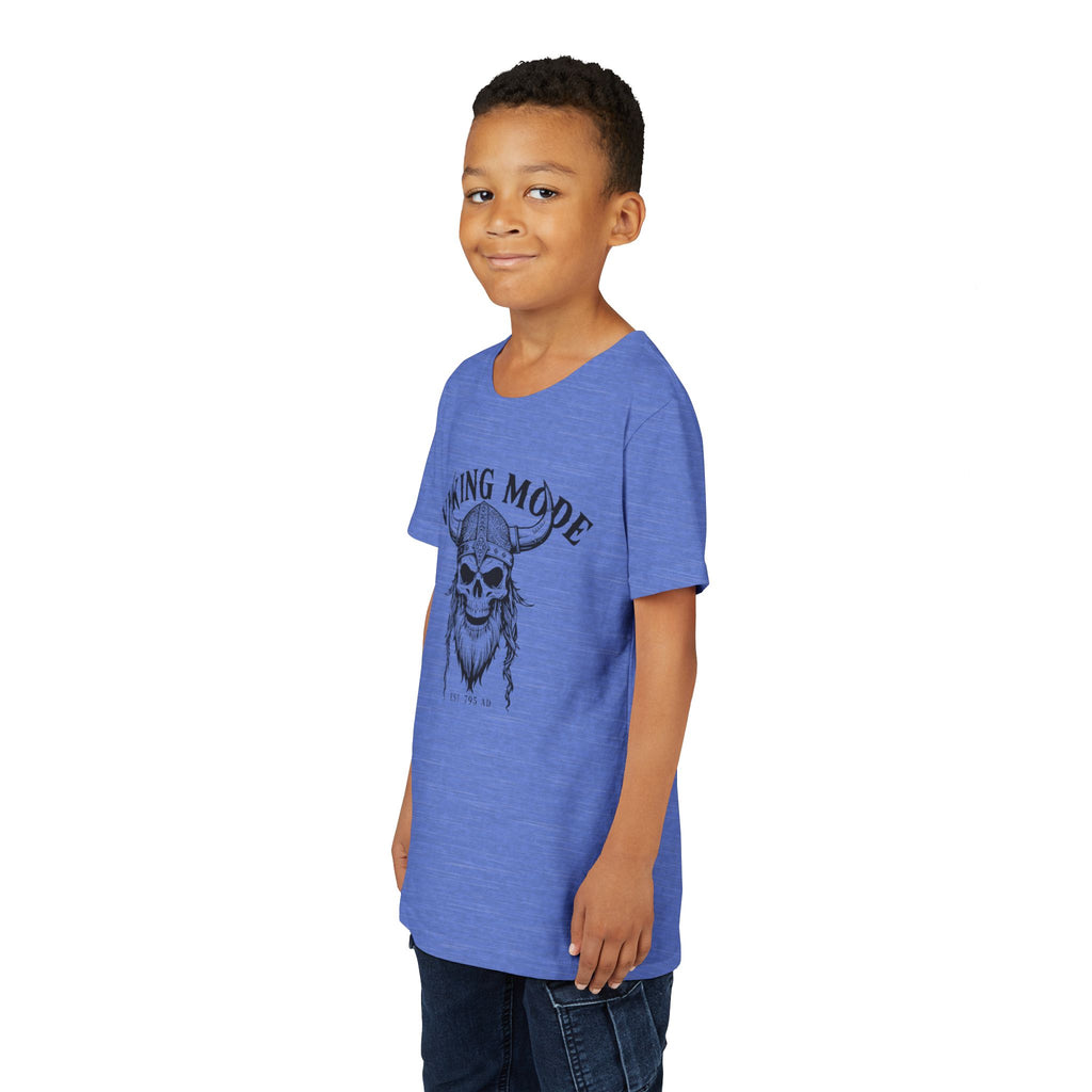 Viking Mode Youth T‑Shirt — Skull Horned Helmet Graphic Tee for Kids