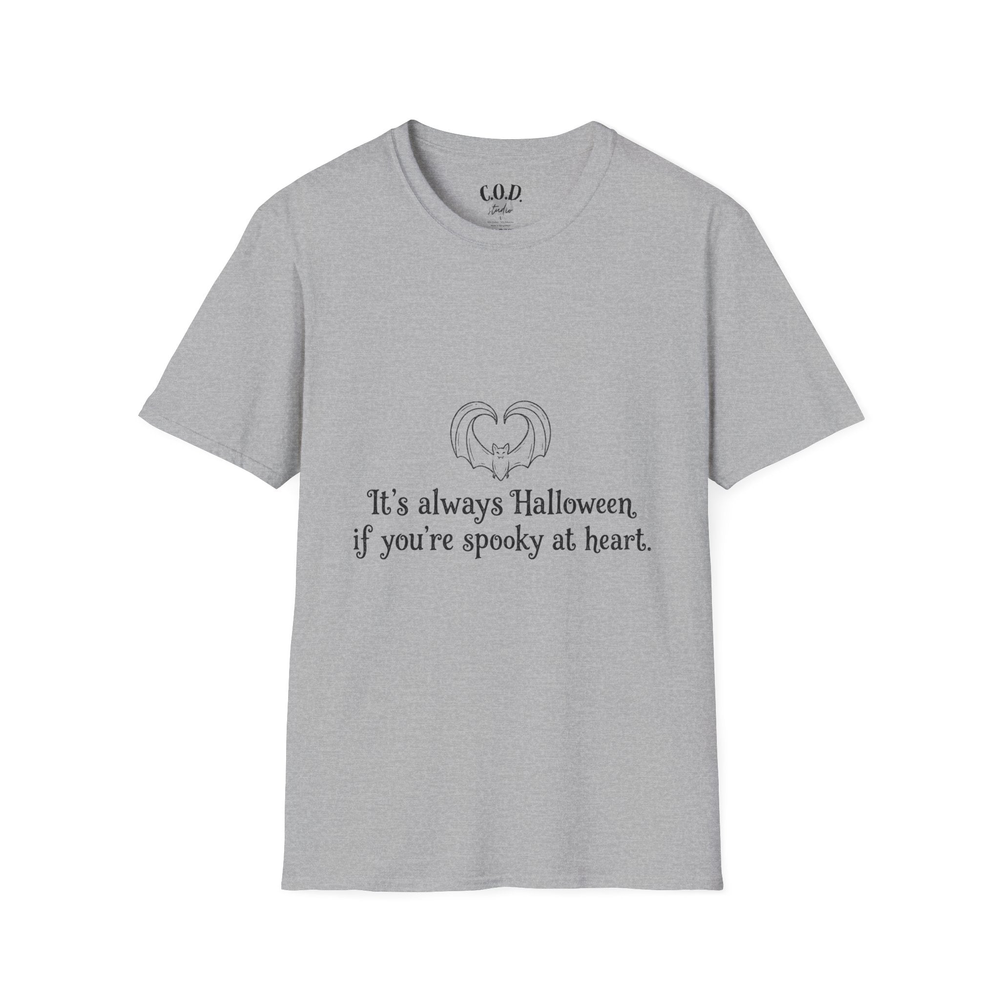 Halloween Bat Heart T-Shirt — "It's Always Halloween If You're Spooky at Heart"