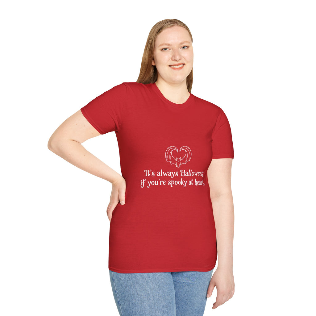 Halloween Bat Heart T-Shirt — "It's Always Halloween If You're Spooky at Heart"
