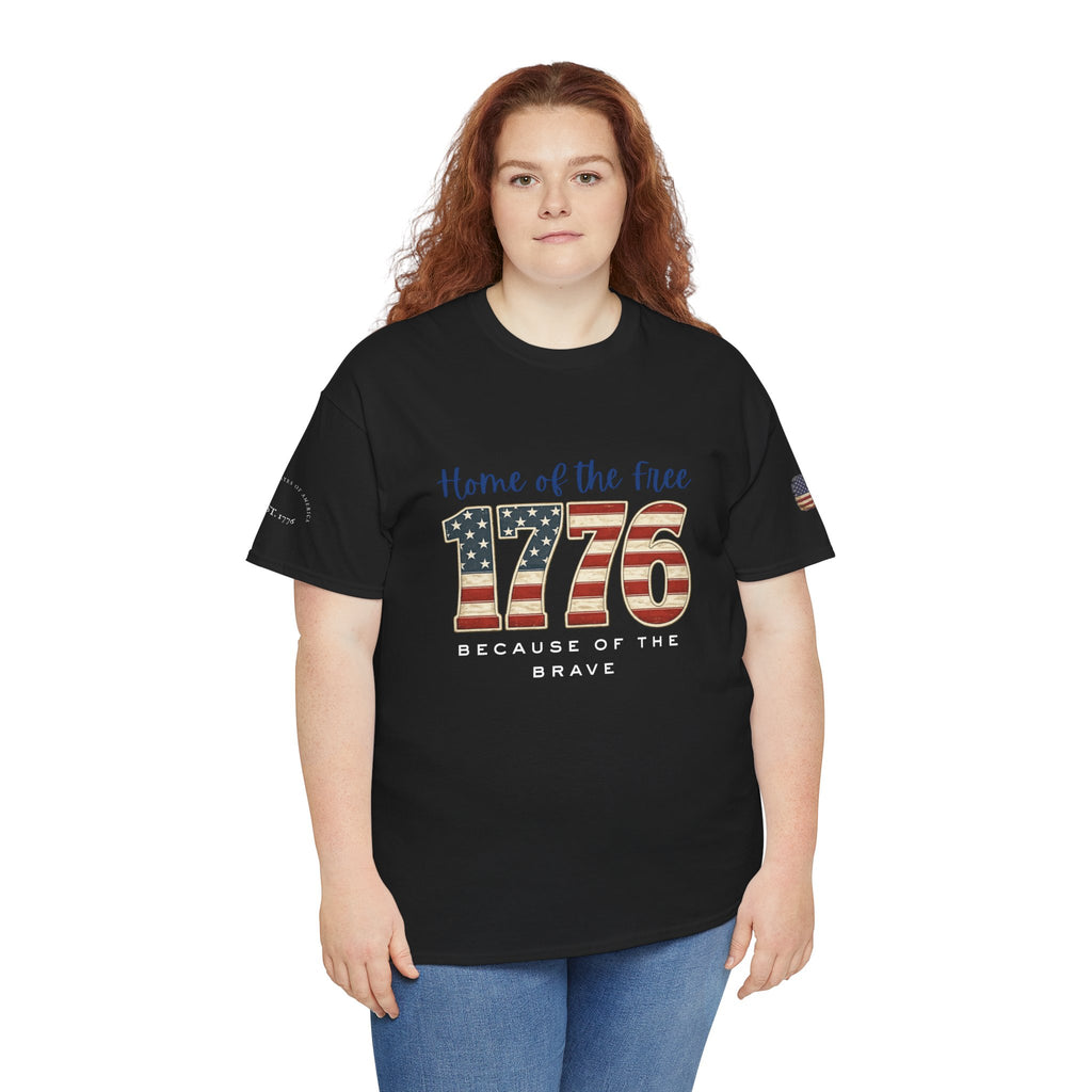 1776 American Flag Tee — "Home of the Free, Because of the Brave" Patriotic T-Shirt
