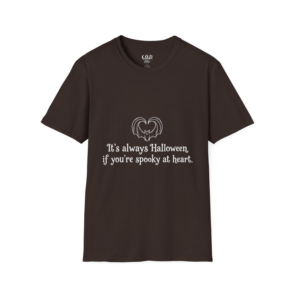 Halloween Bat Heart T-Shirt — "It's Always Halloween If You're Spooky at Heart"