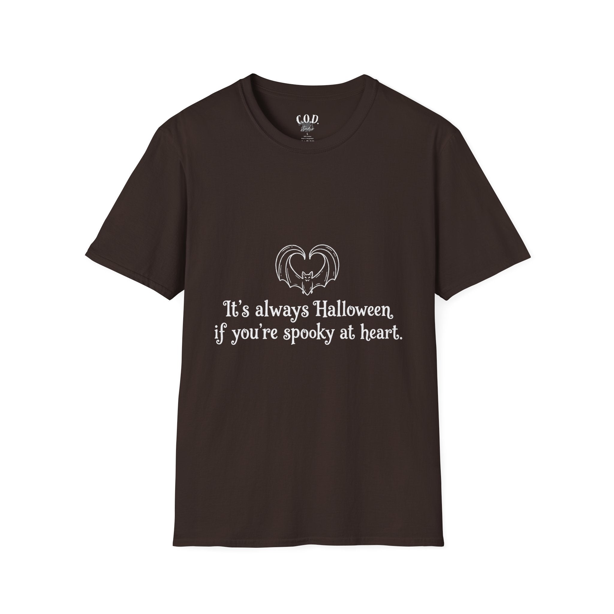 Halloween Bat Heart T-Shirt — "It's Always Halloween If You're Spooky at Heart"