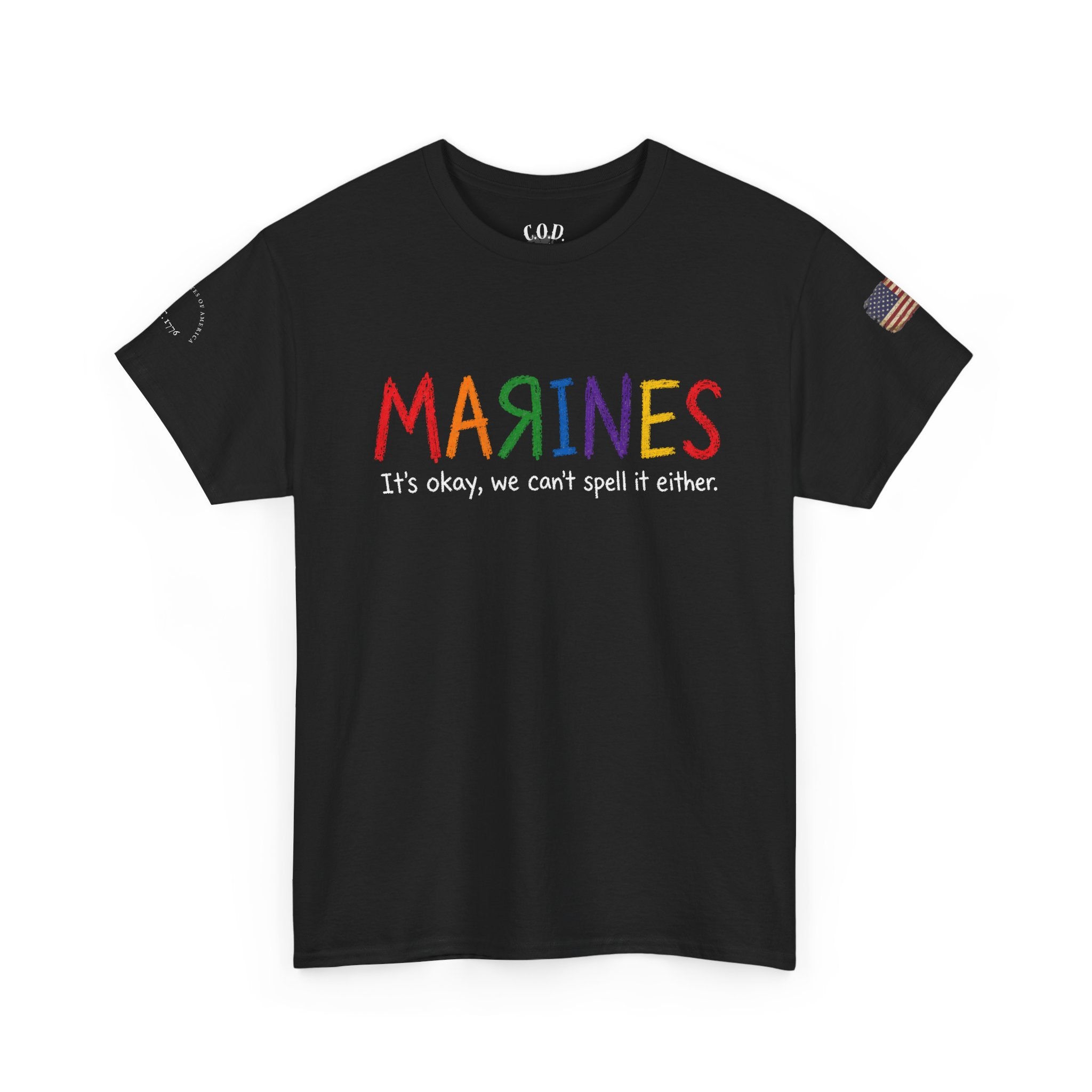 Marines Crayon Tee — “It’s okay, we can’t spell it either” Military Humor T-Shirt