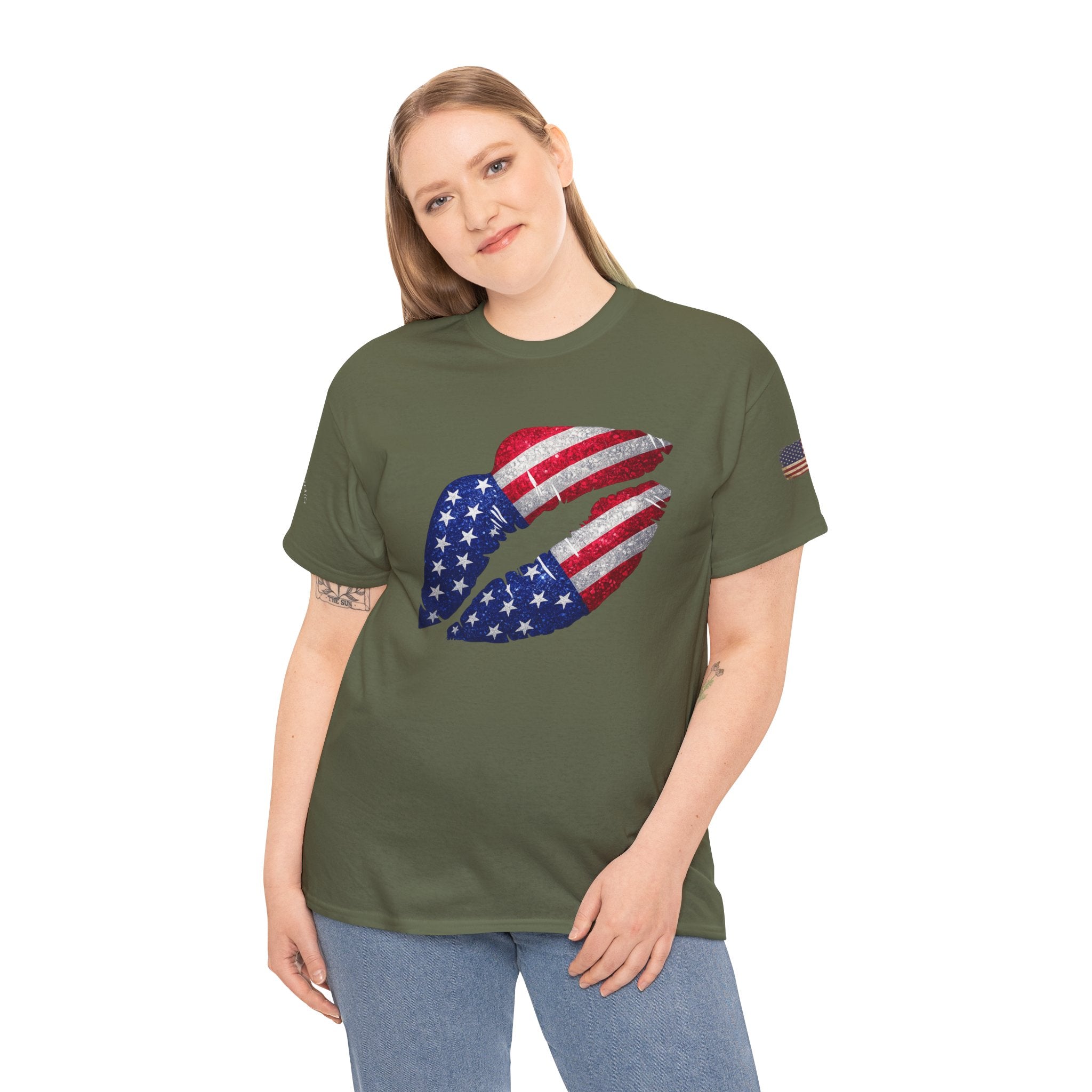 American Flag Kiss T‑Shirt – Patriotic USA Lip Print Tee for 4th of July