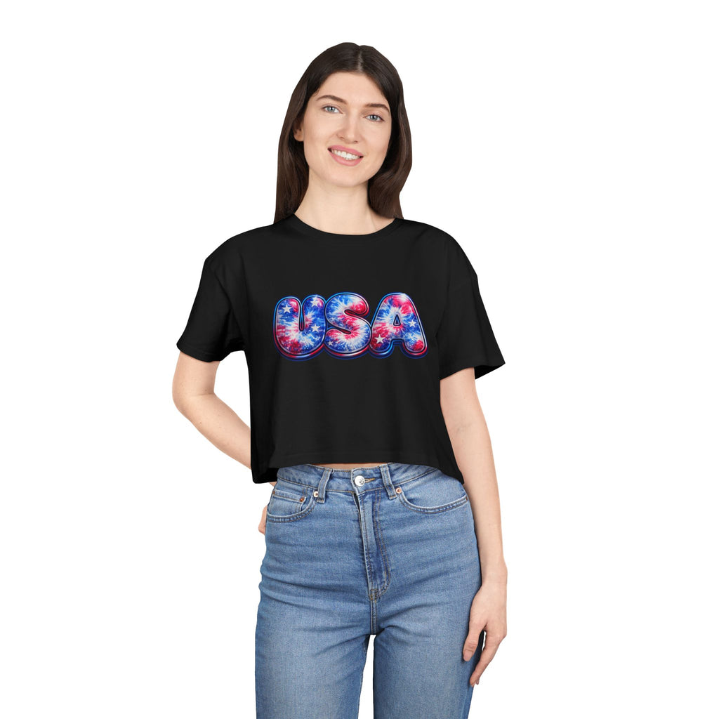 USA Tie-Dye Puff Letter Crop Tee