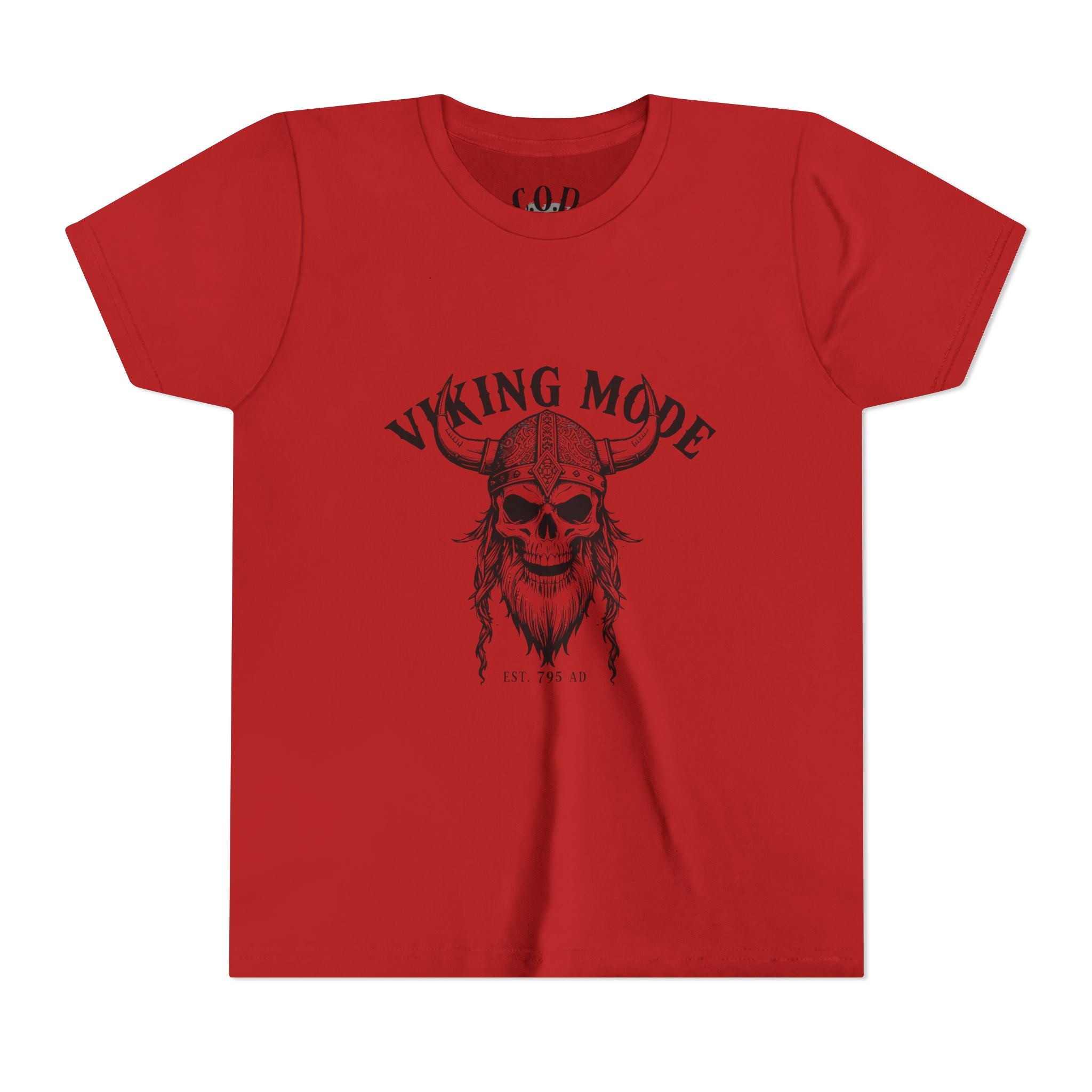 Viking Mode Youth T‑Shirt — Skull Horned Helmet Graphic Tee for Kids