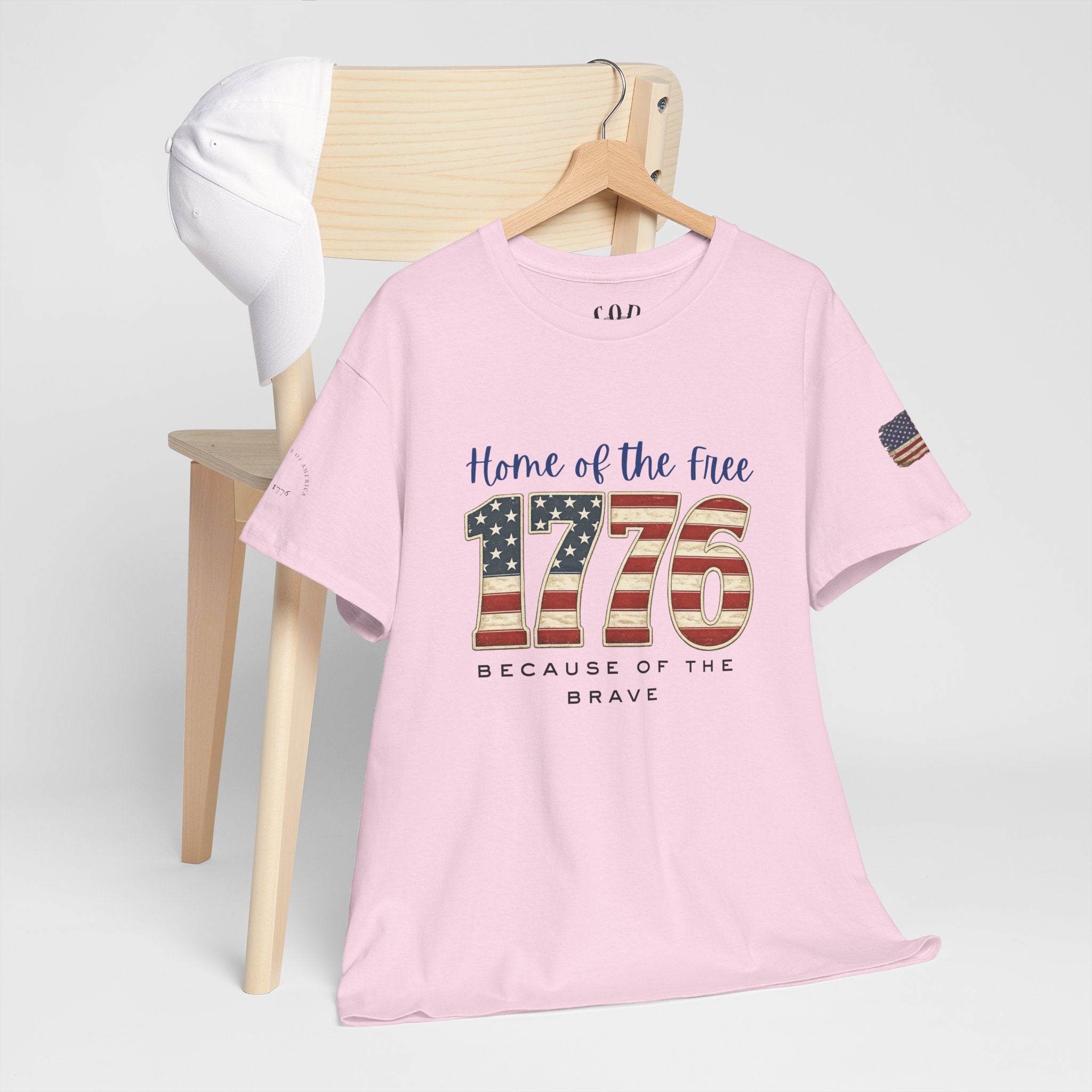 1776 American Flag Tee — "Home of the Free, Because of the Brave" Patriotic T-Shirt