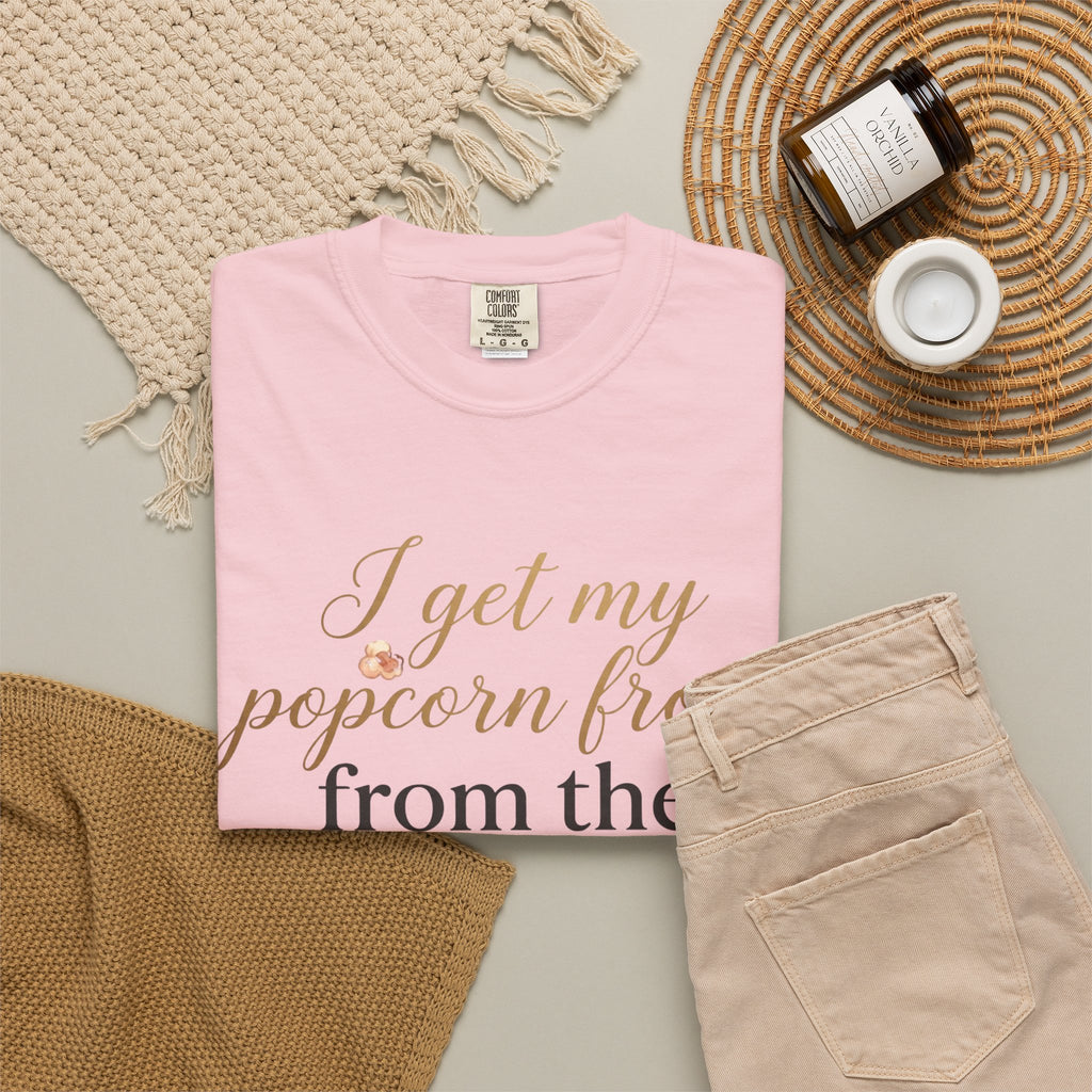 T-Shirt — “I Get My Popcorn From The Apricot Tree” Script Graphic Tee | Hymns | LDS |