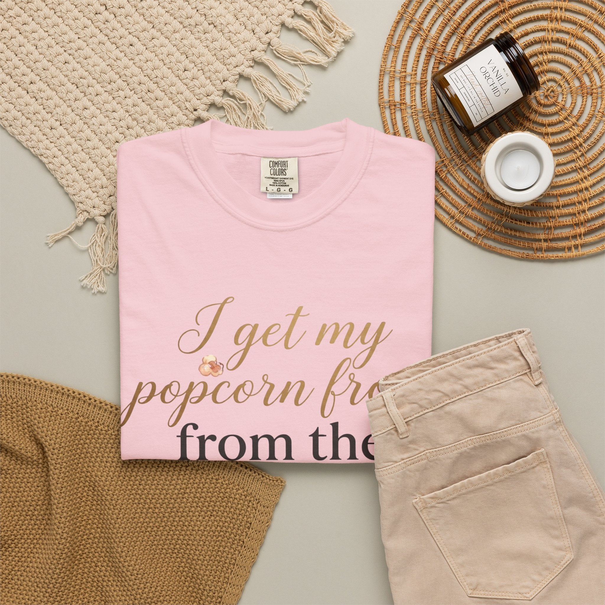 T-Shirt — “I Get My Popcorn From The Apricot Tree” Script Graphic Tee | Hymns | LDS |